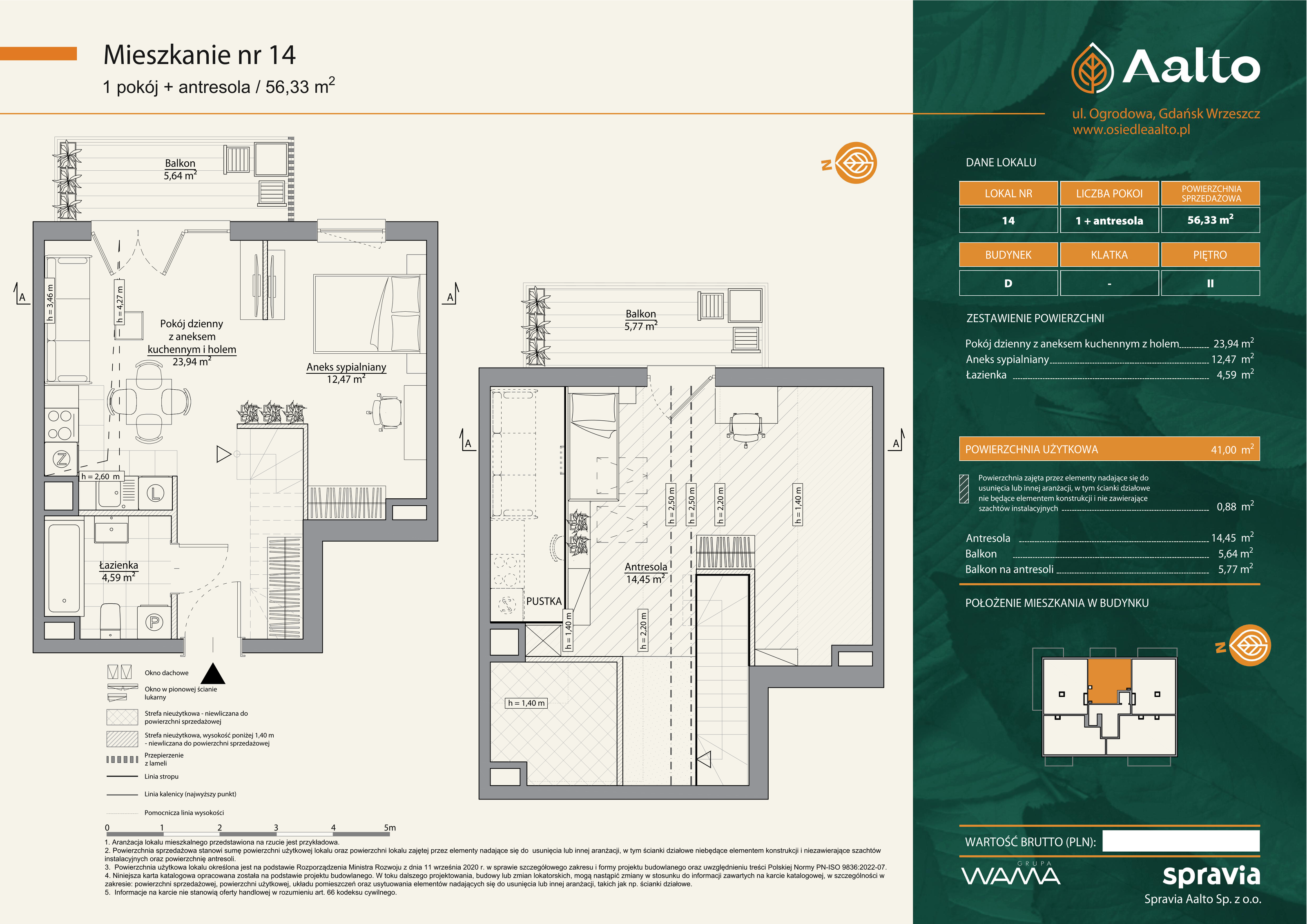 Mieszkanie 56,33 m², piętro 2, oferta nr D-14, Aalto, Gdańsk, Wrzeszcz, ul. Ogrodowa-idx