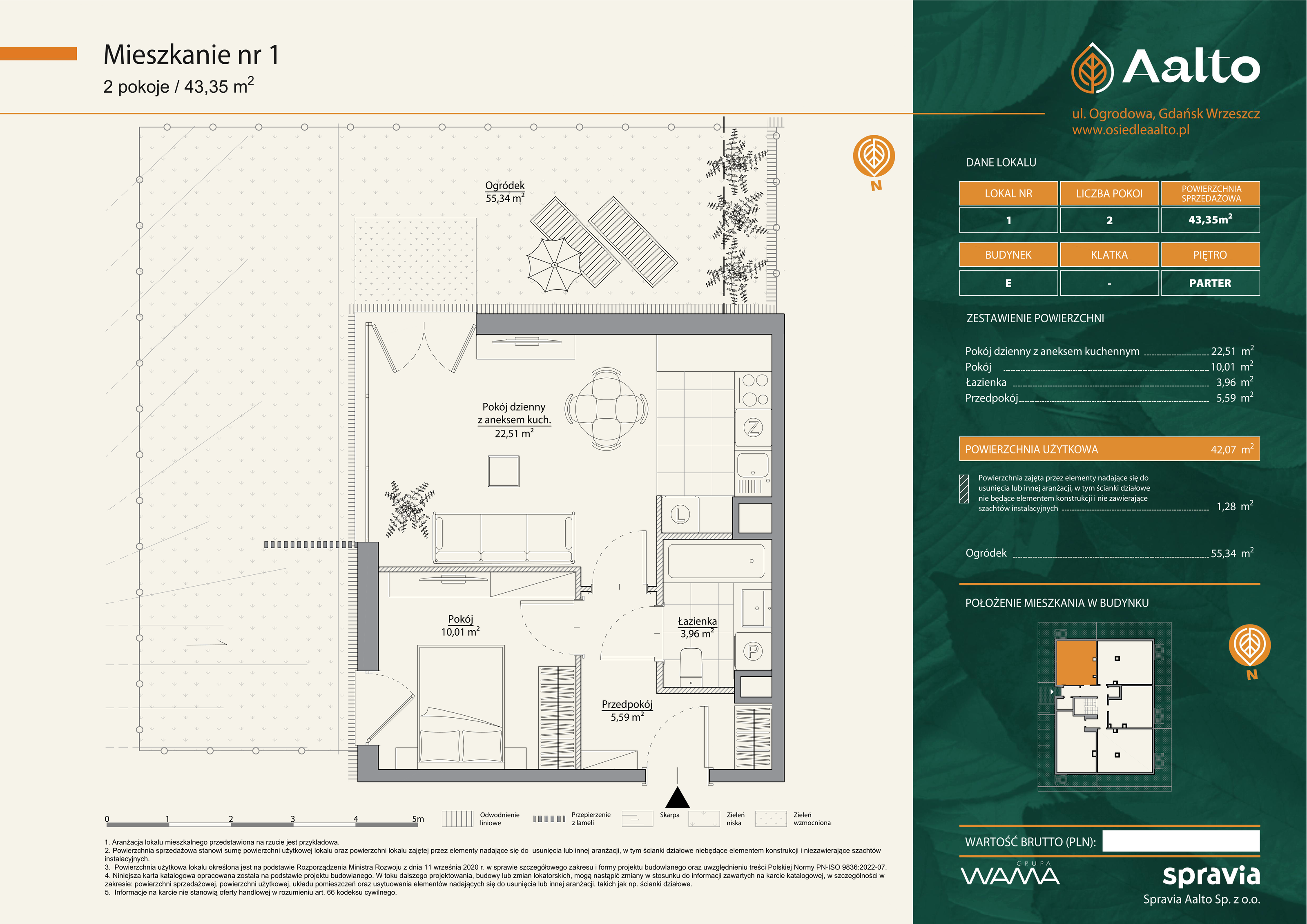 Mieszkanie 43,35 m², parter, oferta nr E-1, Aalto, Gdańsk, Wrzeszcz, ul. Ogrodowa-idx