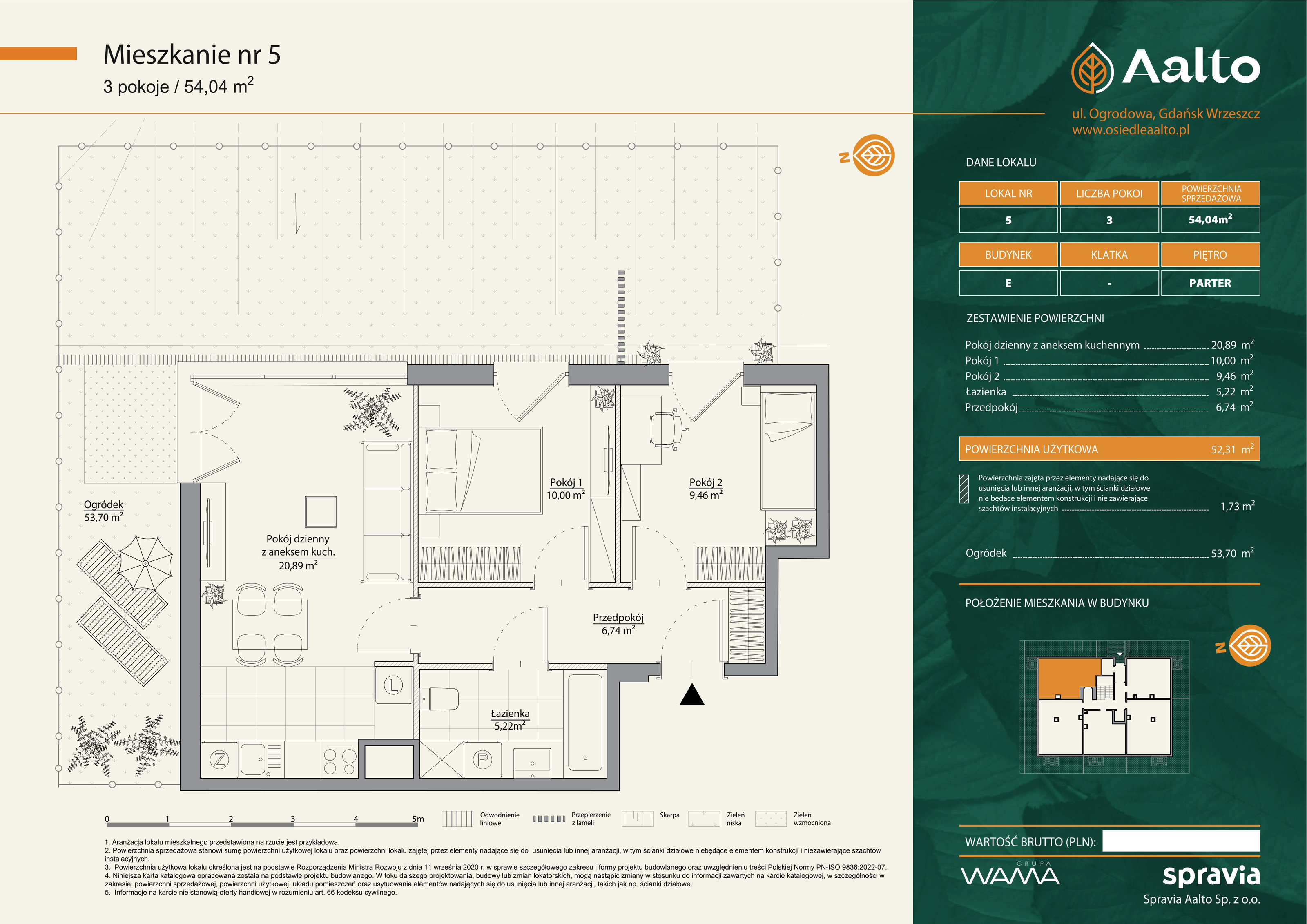 Mieszkanie 54,04 m², parter, oferta nr E-5, Aalto, Gdańsk, Wrzeszcz, ul. Ogrodowa-idx