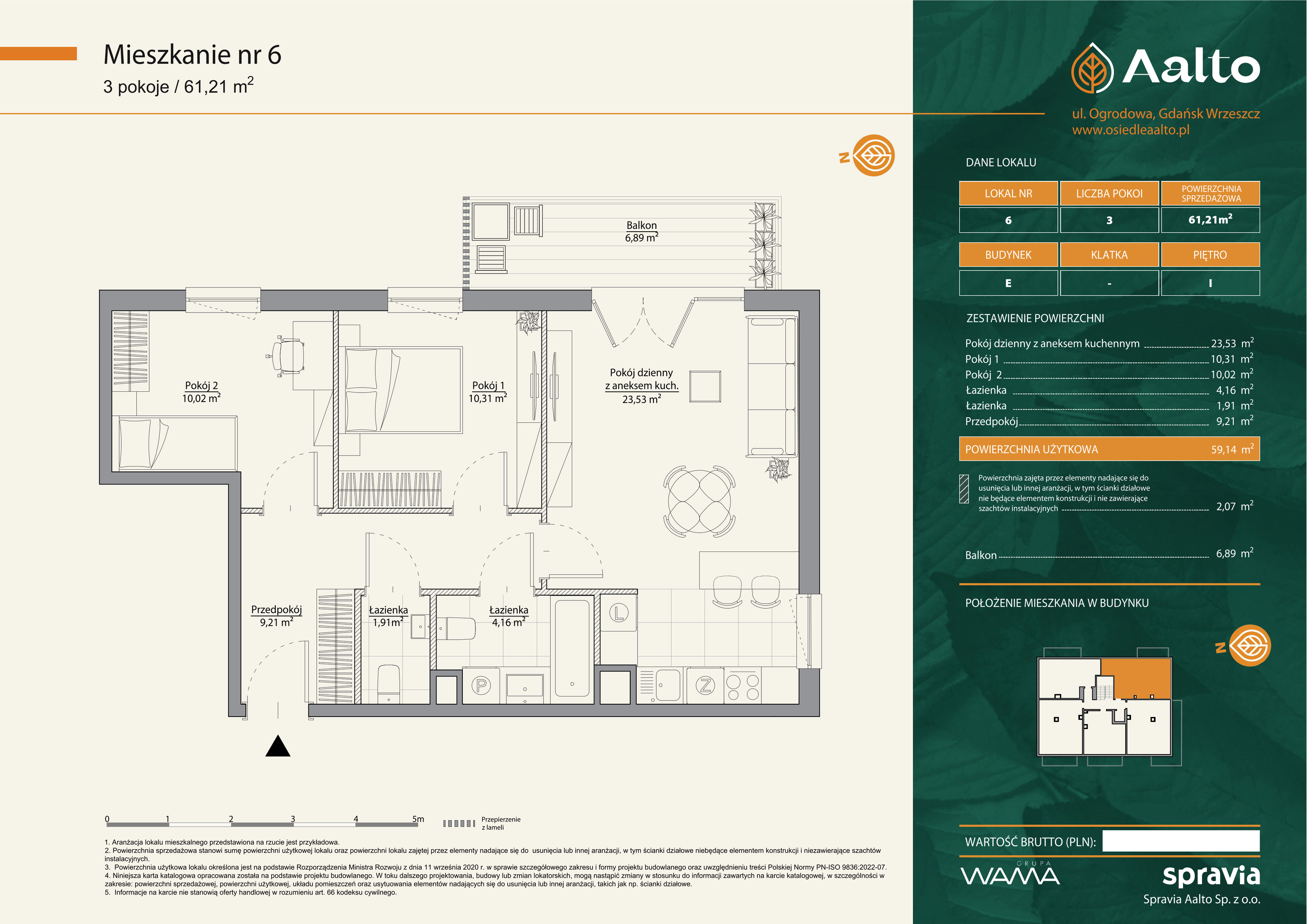 Mieszkanie 61,21 m², piętro 1, oferta nr E-6, Aalto, Gdańsk, Wrzeszcz, ul. Ogrodowa-idx