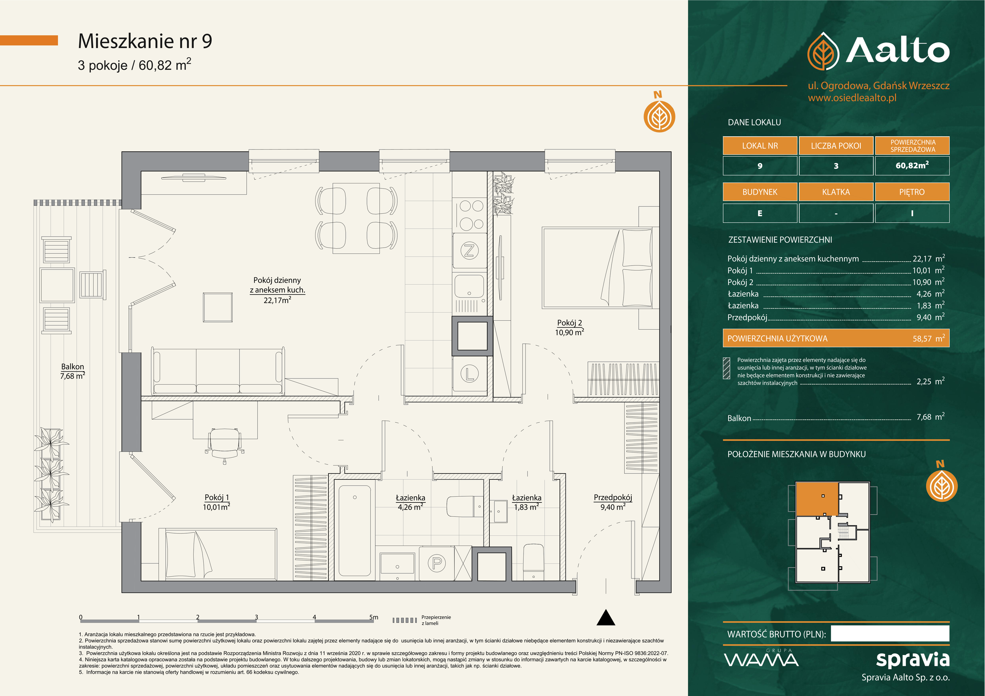 Mieszkanie 60,82 m², piętro 1, oferta nr E-9, Aalto, Gdańsk, Wrzeszcz, ul. Ogrodowa-idx