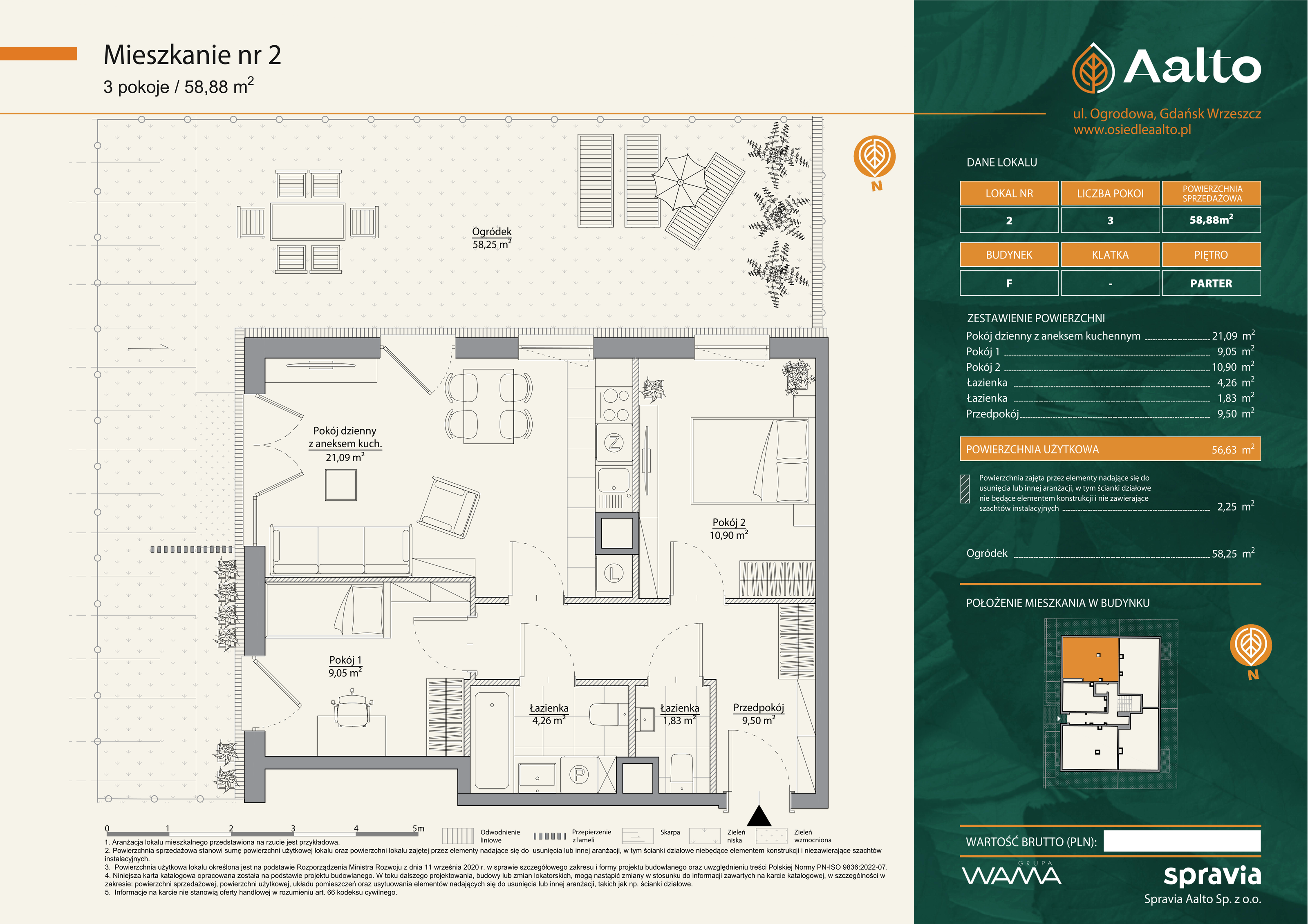 Mieszkanie 58,88 m², parter, oferta nr F-2, Aalto, Gdańsk, Wrzeszcz, ul. Ogrodowa-idx