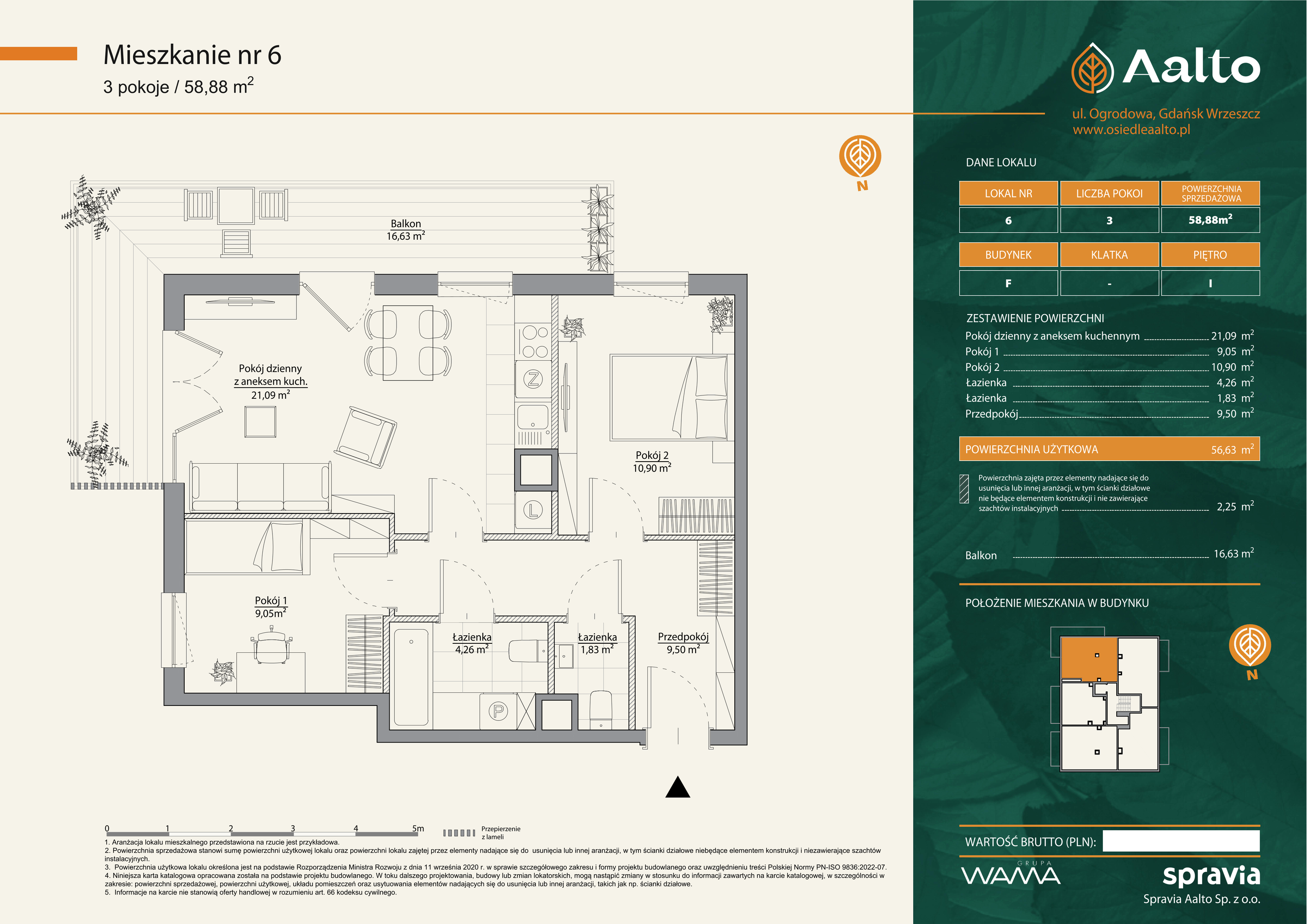 Mieszkanie 58,88 m², piętro 1, oferta nr F-6, Aalto, Gdańsk, Wrzeszcz, ul. Ogrodowa-idx