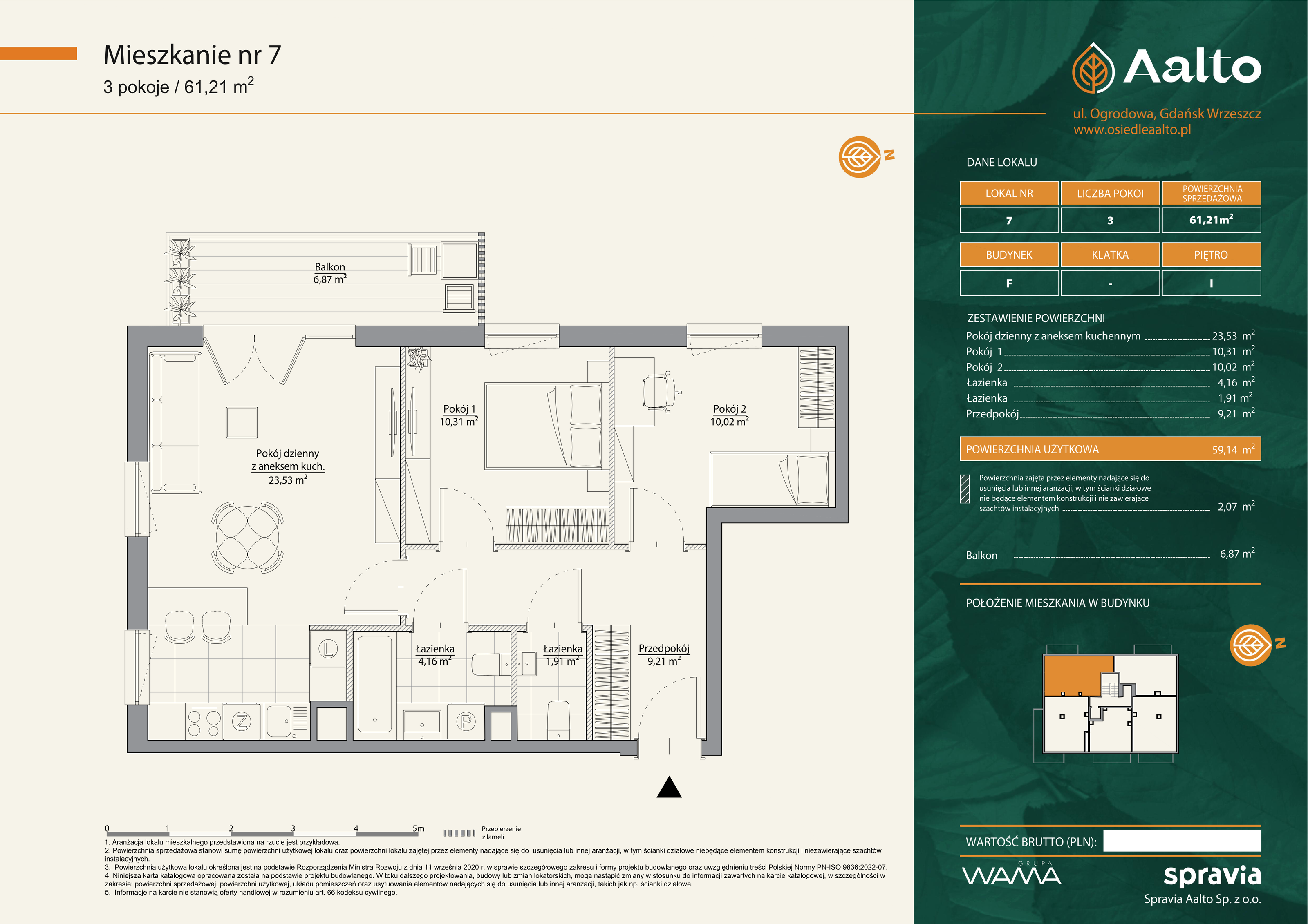 Mieszkanie 61,21 m², piętro 1, oferta nr F-7, Aalto, Gdańsk, Wrzeszcz, ul. Ogrodowa-idx