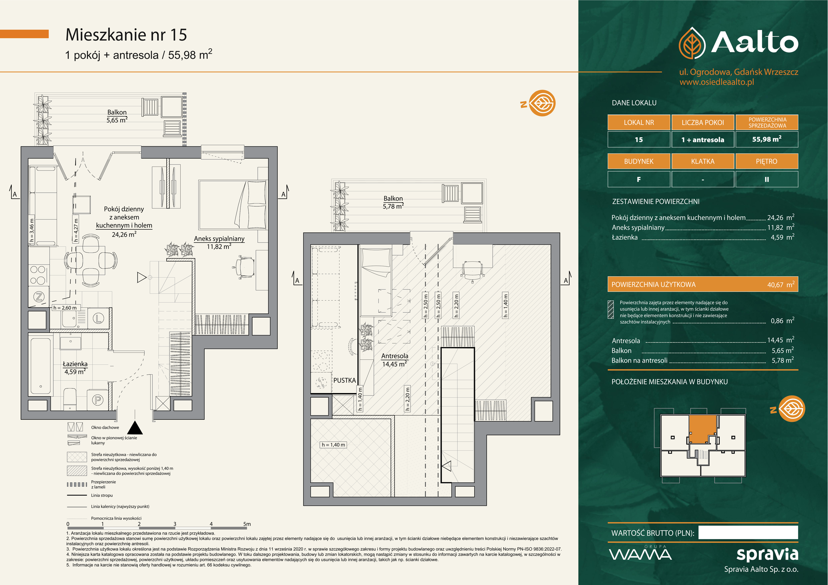 Mieszkanie 55,98 m², piętro 2, oferta nr F-15, Aalto, Gdańsk, Wrzeszcz, ul. Ogrodowa-idx