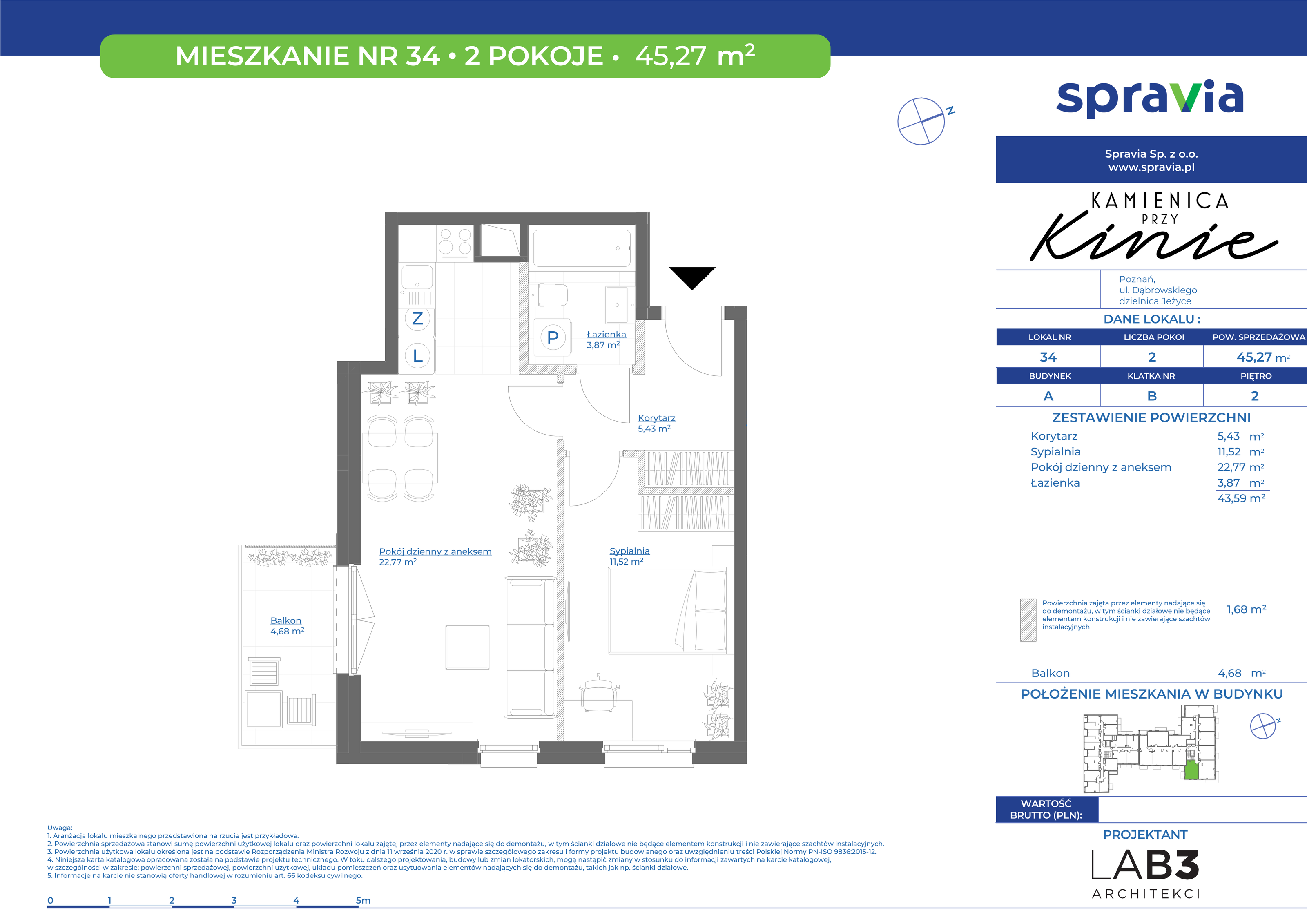 Apartament 45,27 m², piętro 2, oferta nr 34, Kamienica Przy Kinie, Poznań, Jeżyce, Jeżyce, ul. Henryka Dąbrowskiego 31-idx