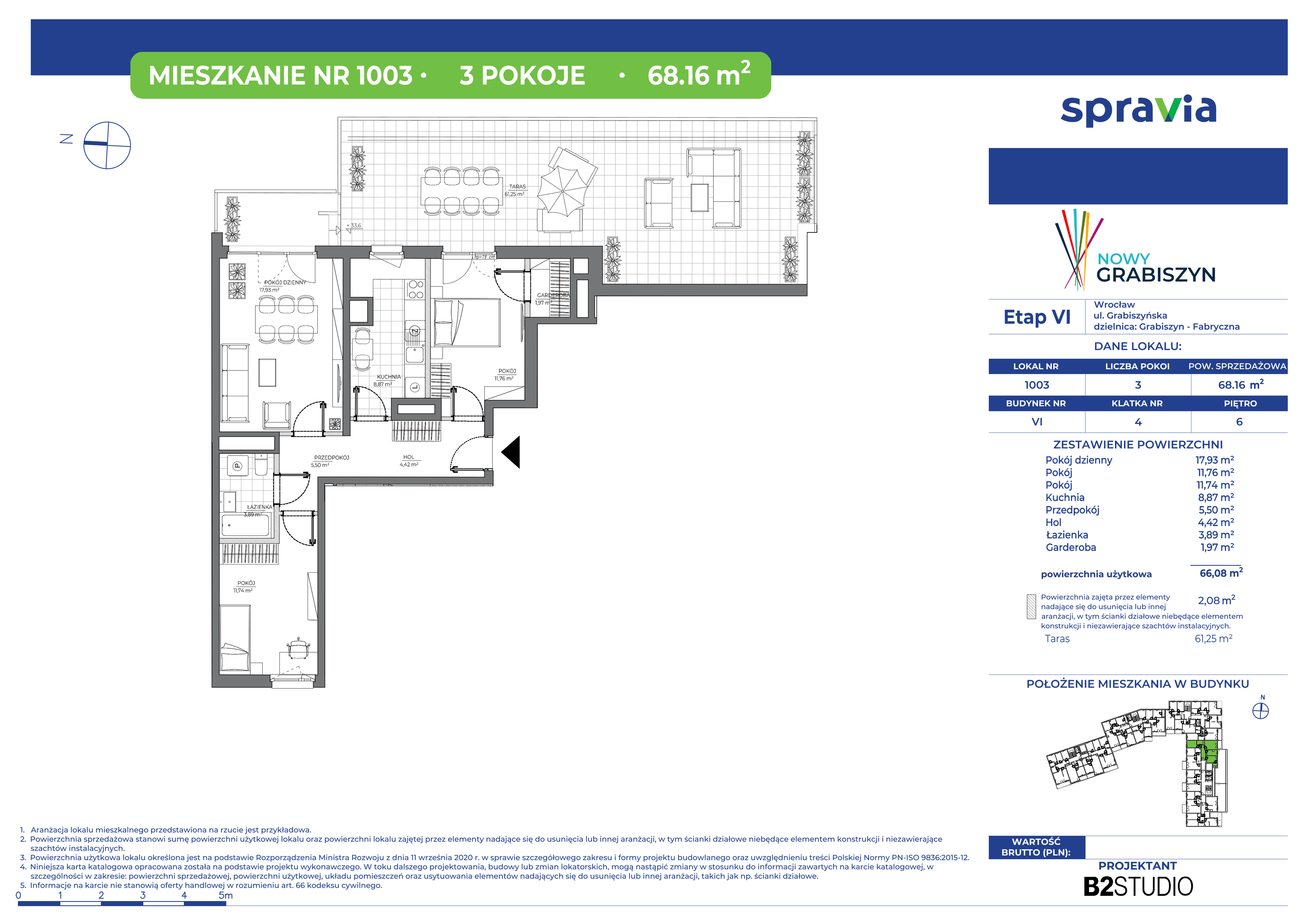 Mieszkanie 68,16 m², piętro 6, oferta nr 1003, Nowy Grabiszyn 6, Wrocław, Grabiszyn-Grabiszynek, Fabryczna, ul. Miedziana-idx