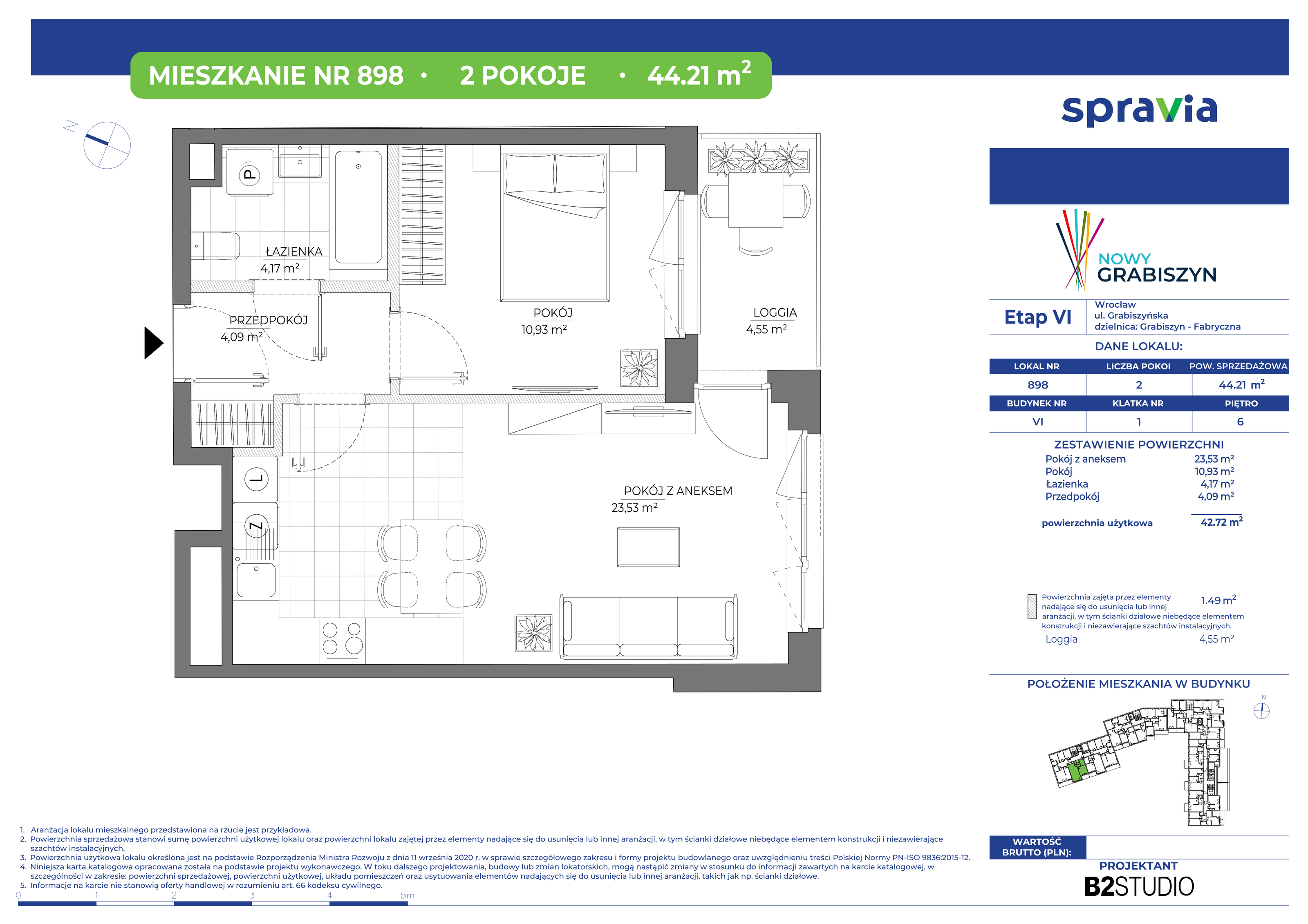 Mieszkanie 44,21 m², piętro 6, oferta nr 898, Nowy Grabiszyn 6, Wrocław, Grabiszyn-Grabiszynek, Fabryczna, ul. Miedziana-idx