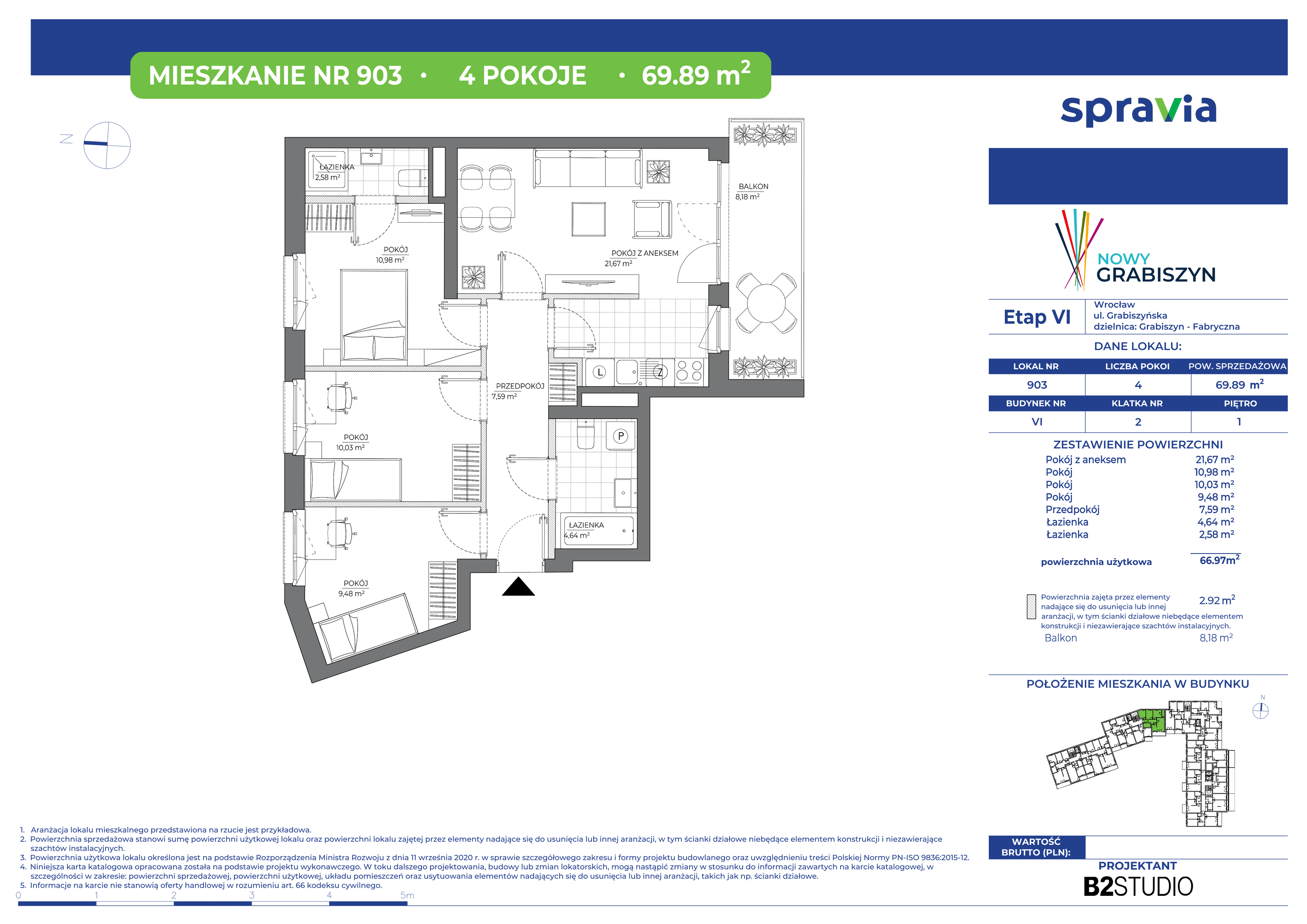 Mieszkanie 69,89 m², piętro 1, oferta nr 903, Nowy Grabiszyn 6, Wrocław, Grabiszyn-Grabiszynek, Fabryczna, ul. Miedziana-idx