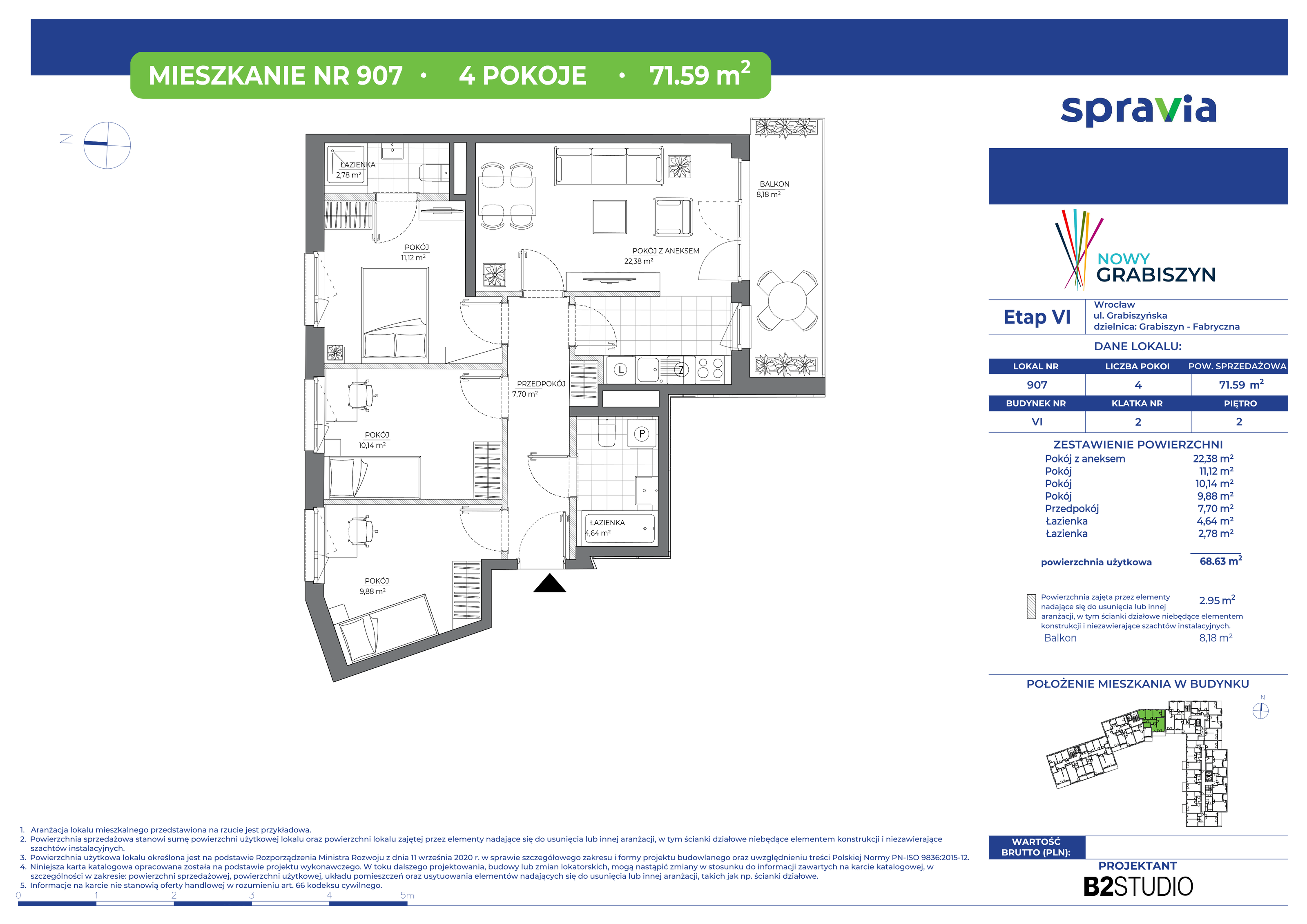 Mieszkanie 71,59 m², piętro 2, oferta nr 907, Nowy Grabiszyn 6, Wrocław, Grabiszyn-Grabiszynek, Fabryczna, ul. Miedziana-idx