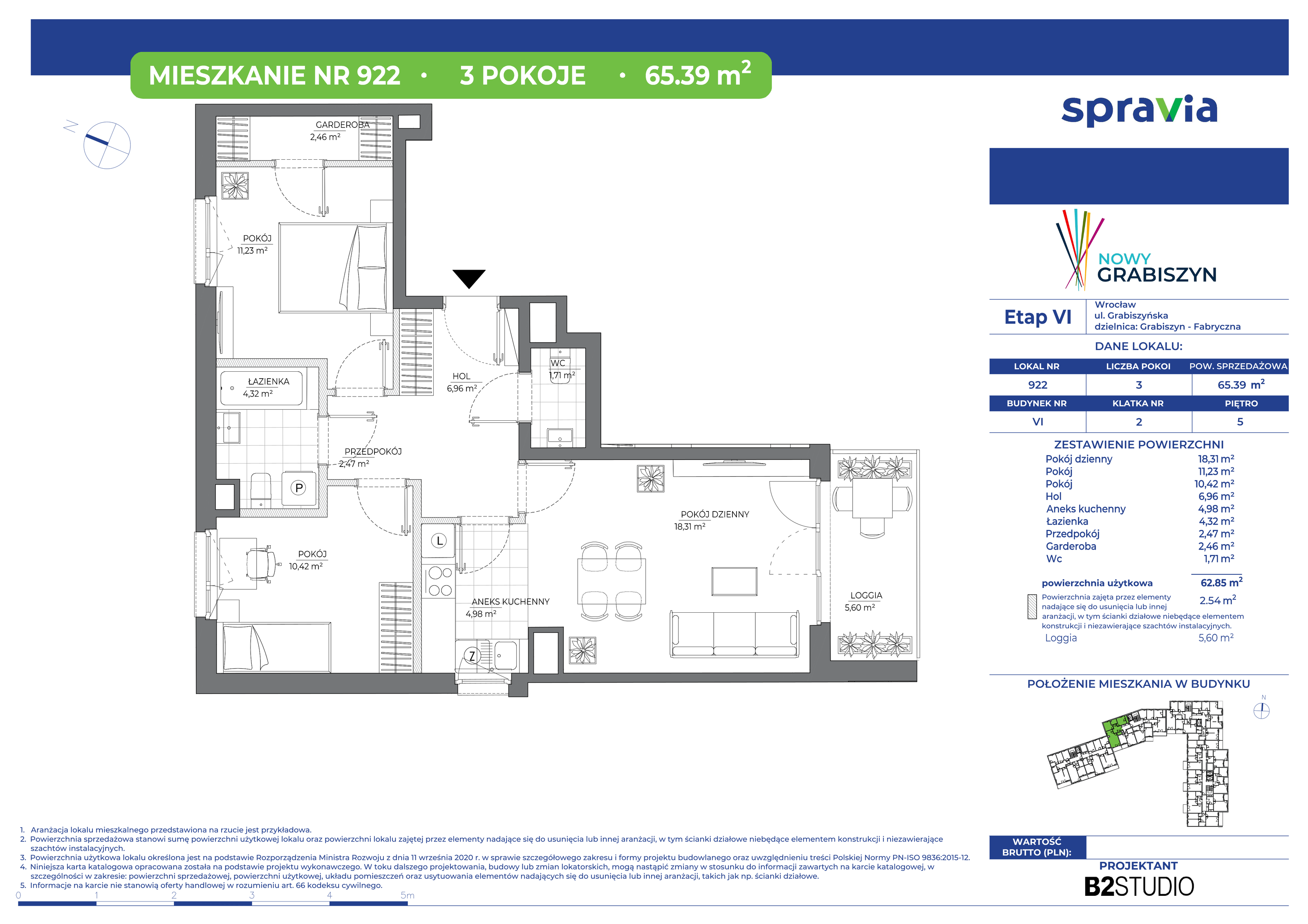 Mieszkanie 65,39 m², piętro 5, oferta nr 922, Nowy Grabiszyn 6, Wrocław, Grabiszyn-Grabiszynek, Fabryczna, ul. Miedziana-idx