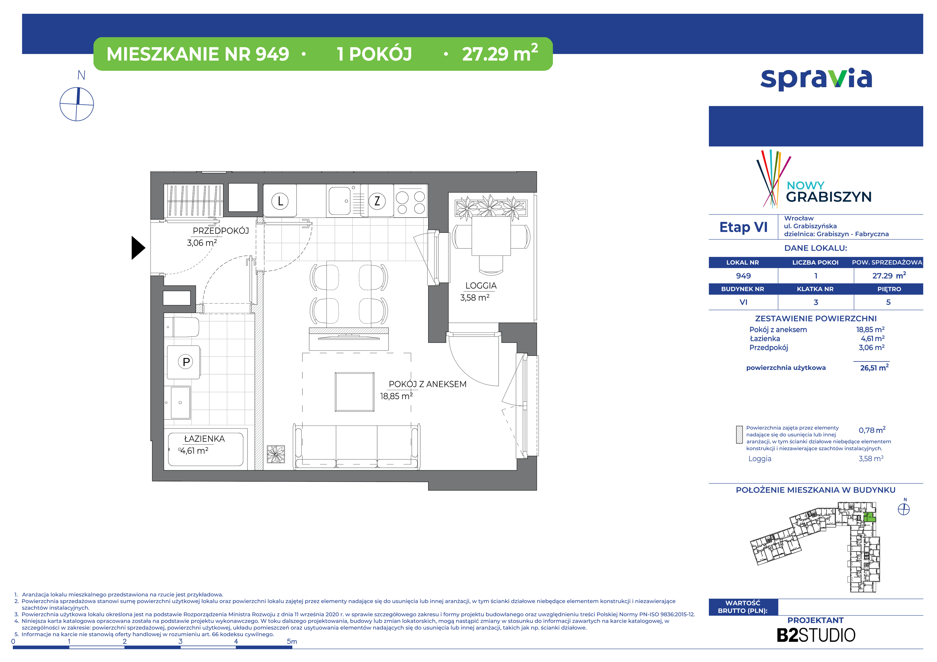 Mieszkanie 27,29 m², piętro 5, oferta nr 949, Nowy Grabiszyn 6, Wrocław, Grabiszyn-Grabiszynek, Fabryczna, ul. Miedziana-idx