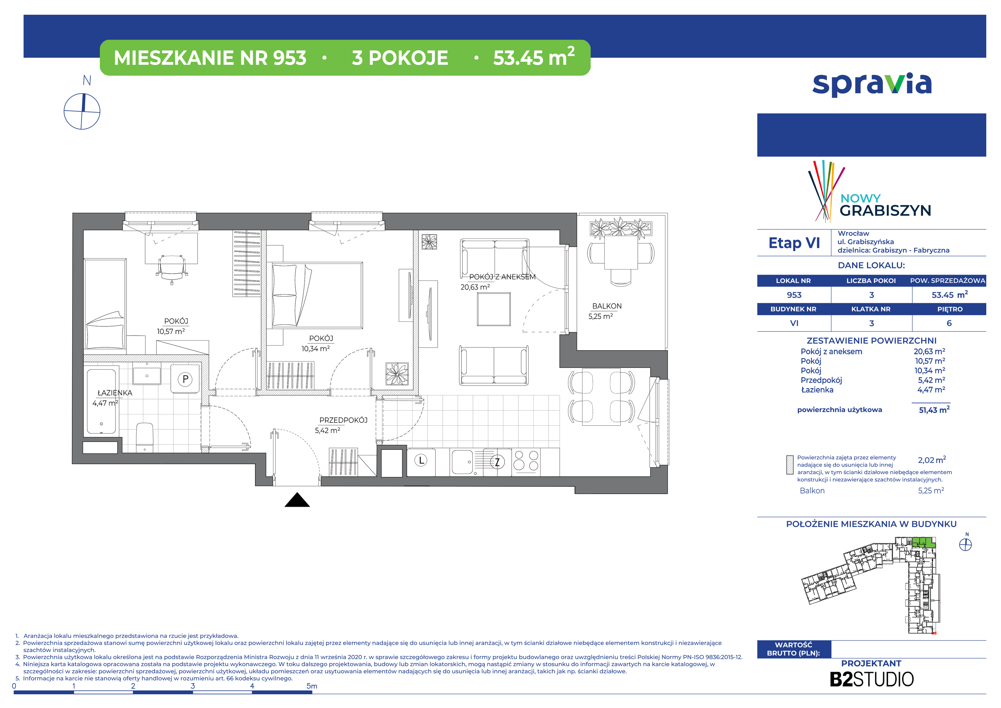 Mieszkanie 53,45 m², piętro 6, oferta nr 953, Nowy Grabiszyn 6, Wrocław, Grabiszyn-Grabiszynek, Fabryczna, ul. Miedziana-idx