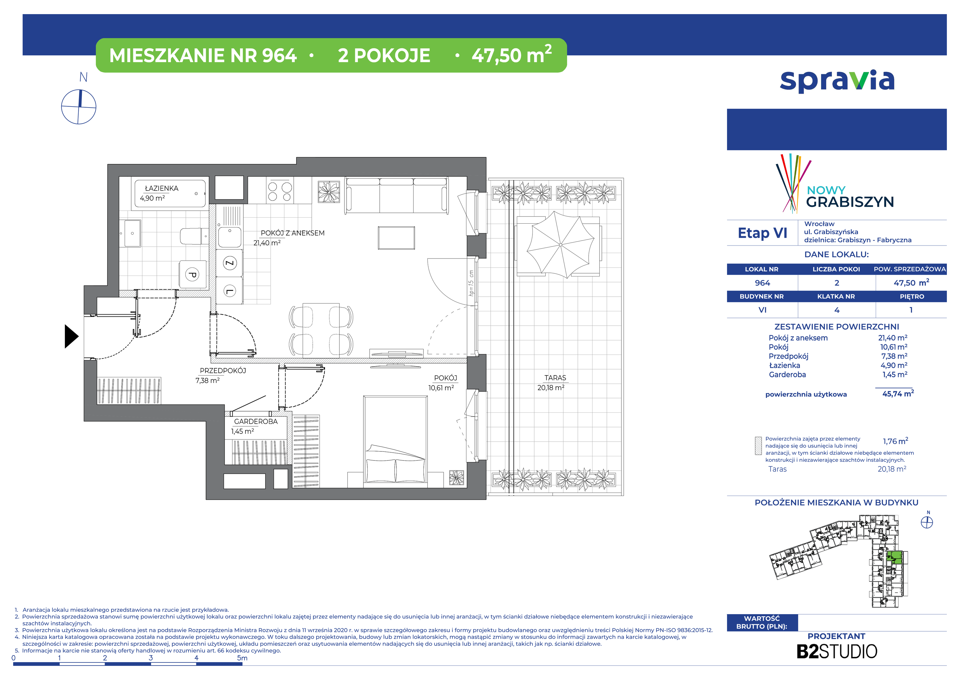 Mieszkanie 47,50 m², piętro 1, oferta nr 964, Nowy Grabiszyn 6, Wrocław, Grabiszyn-Grabiszynek, Fabryczna, ul. Miedziana-idx