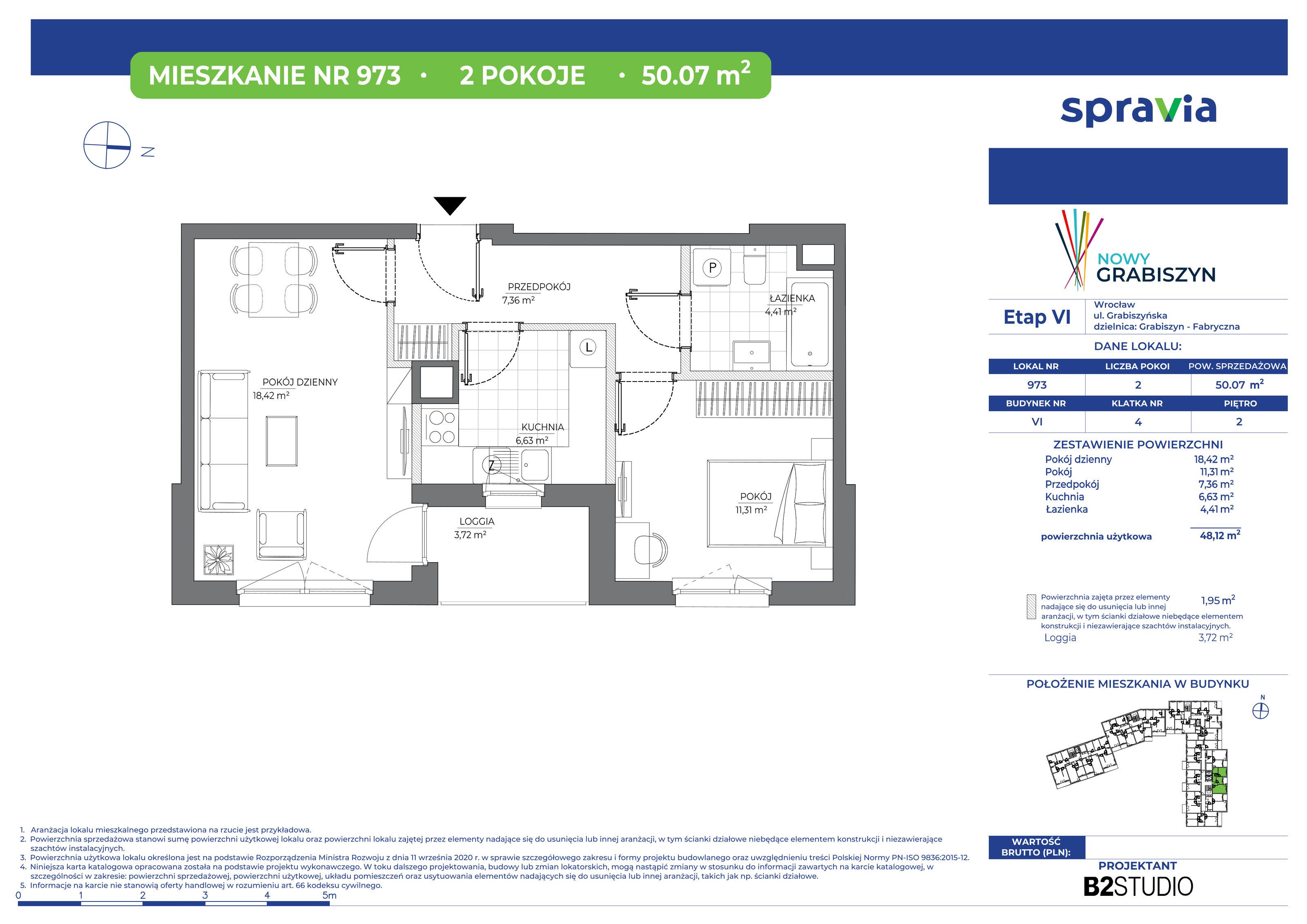 Mieszkanie 50,07 m², piętro 2, oferta nr 973, Nowy Grabiszyn 6, Wrocław, Grabiszyn-Grabiszynek, Fabryczna, ul. Miedziana-idx