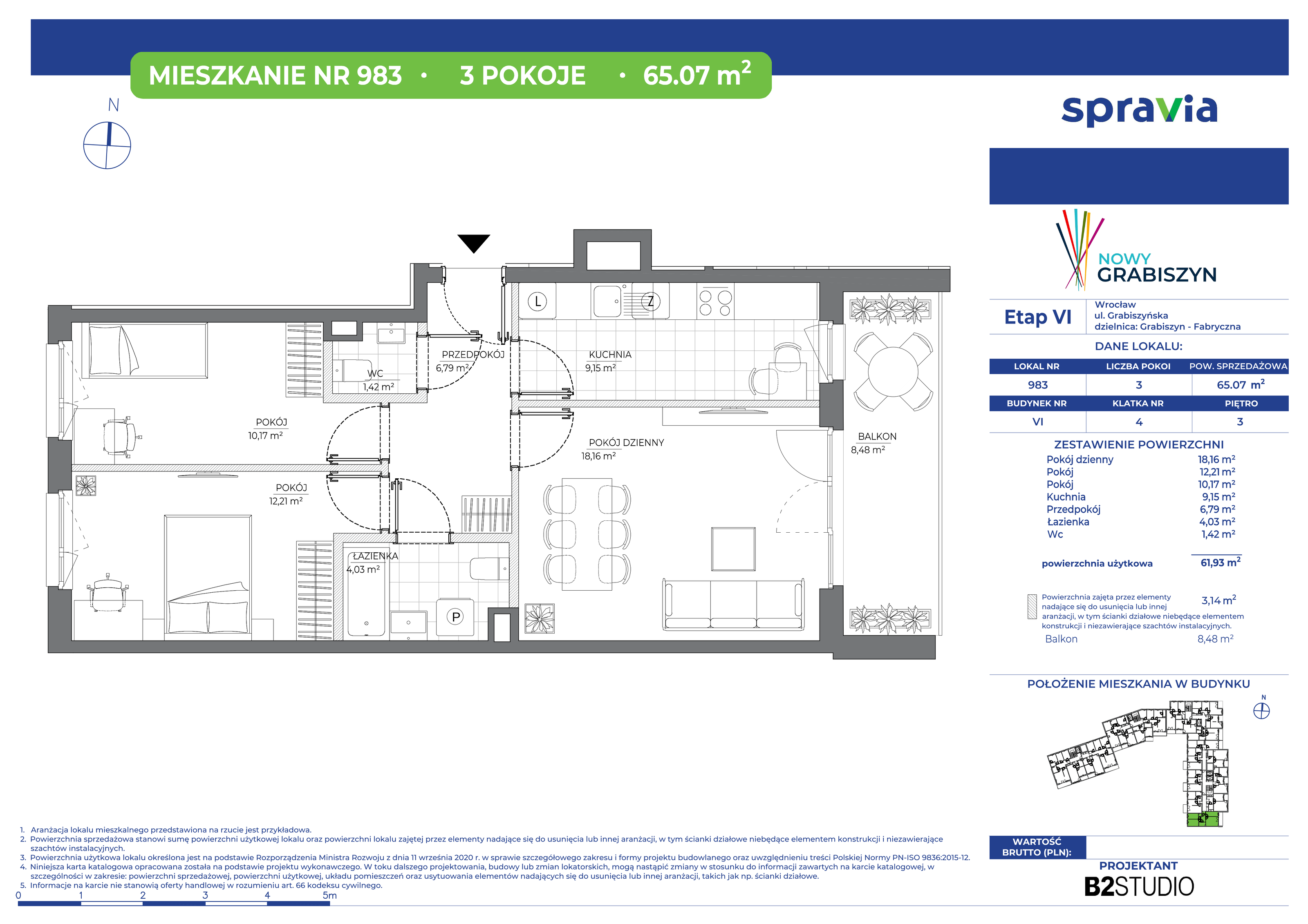 Mieszkanie 65,07 m², piętro 3, oferta nr 983, Nowy Grabiszyn 6, Wrocław, Grabiszyn-Grabiszynek, Fabryczna, ul. Miedziana-idx