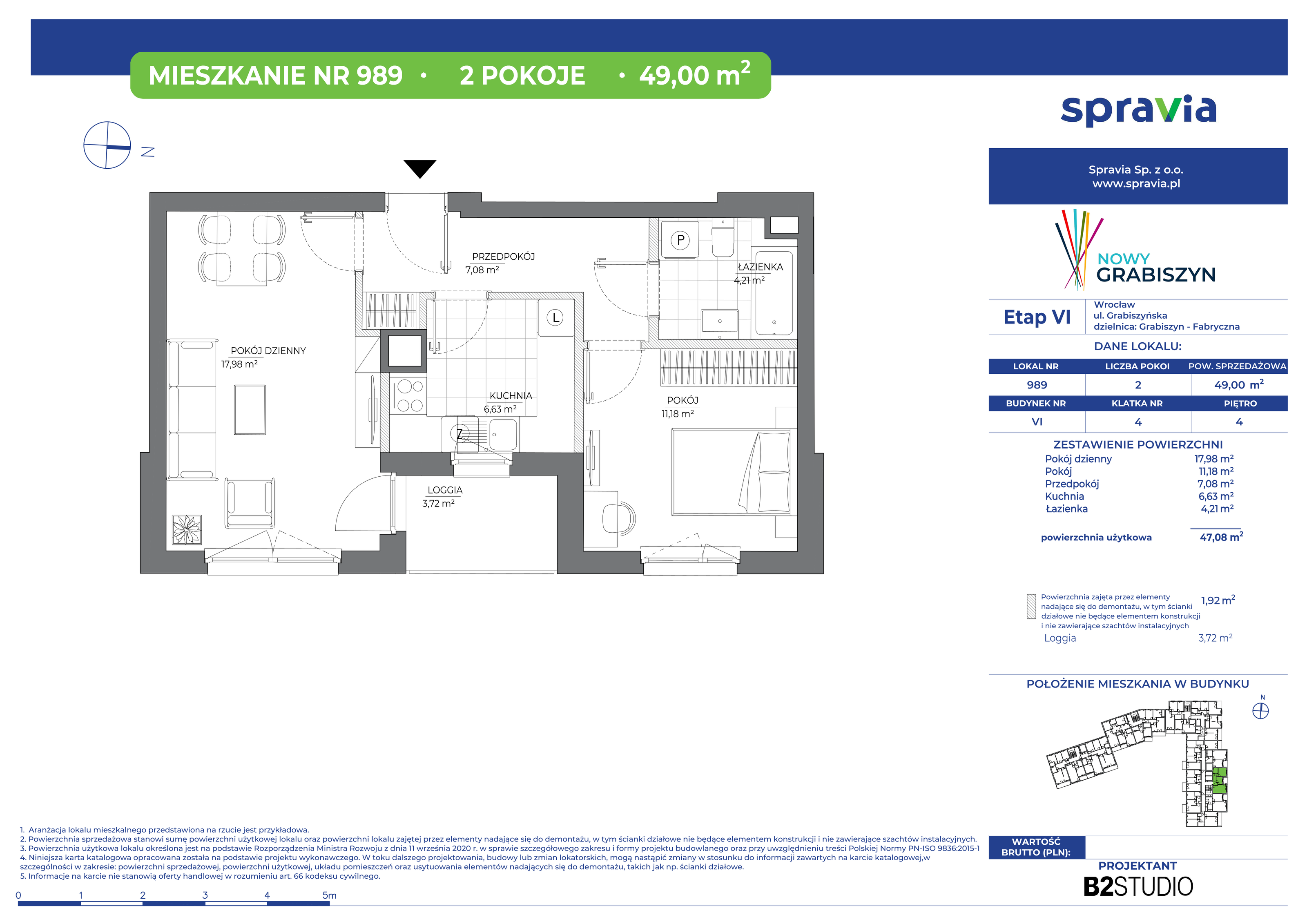 Mieszkanie 50,22 m², piętro 4, oferta nr 989, Nowy Grabiszyn 6, Wrocław, Grabiszyn-Grabiszynek, Fabryczna, ul. Miedziana-idx