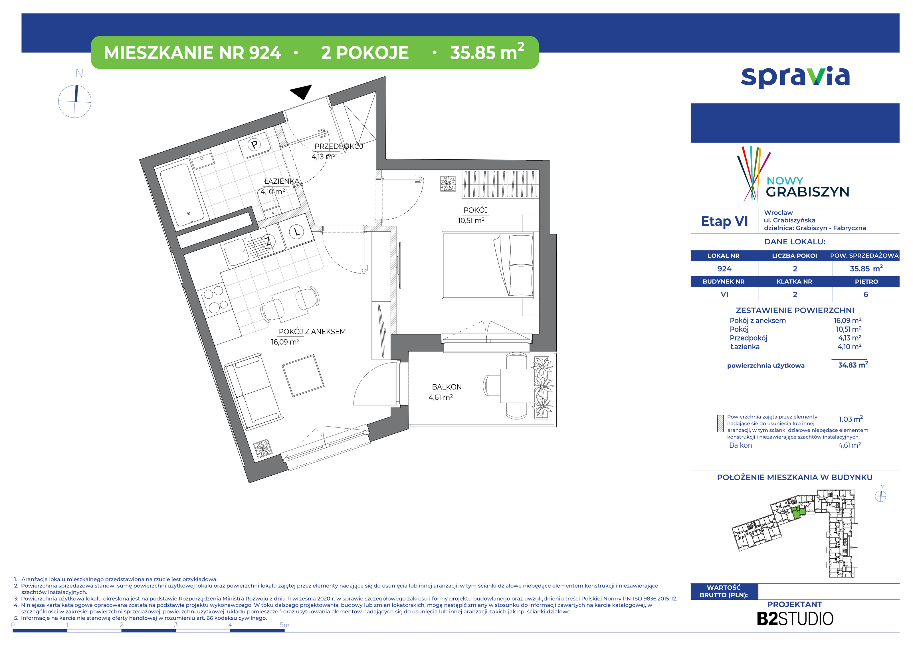 Mieszkanie 35,85 m², piętro 6, oferta nr 924, Nowy Grabiszyn 6, Wrocław, Grabiszyn-Grabiszynek, Fabryczna, ul. Miedziana-idx