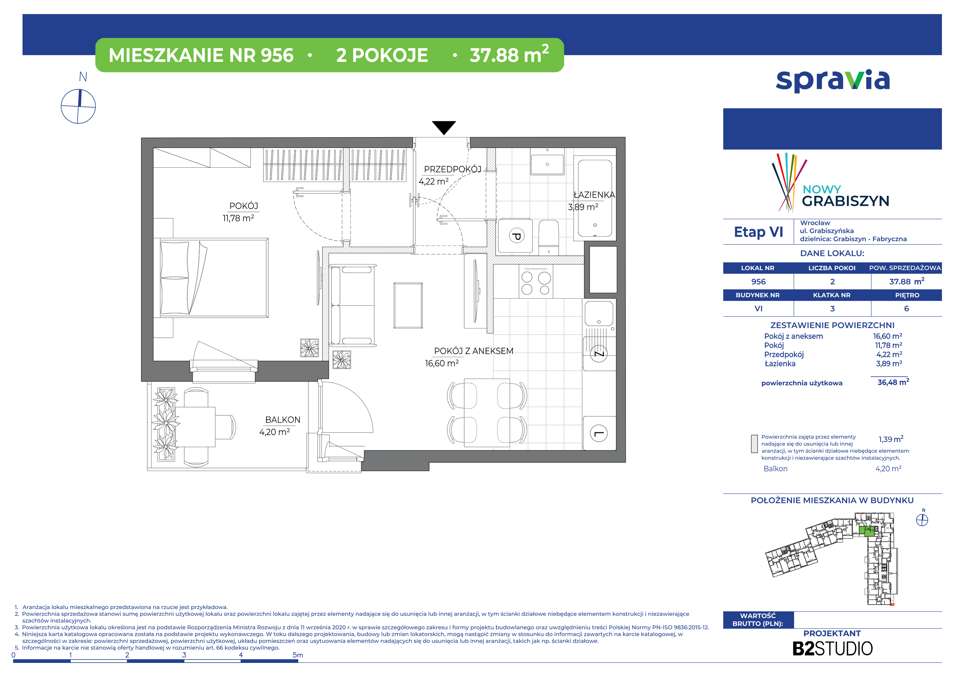 Mieszkanie 37,88 m², piętro 6, oferta nr 956, Nowy Grabiszyn 6, Wrocław, Grabiszyn-Grabiszynek, Fabryczna, ul. Miedziana-idx