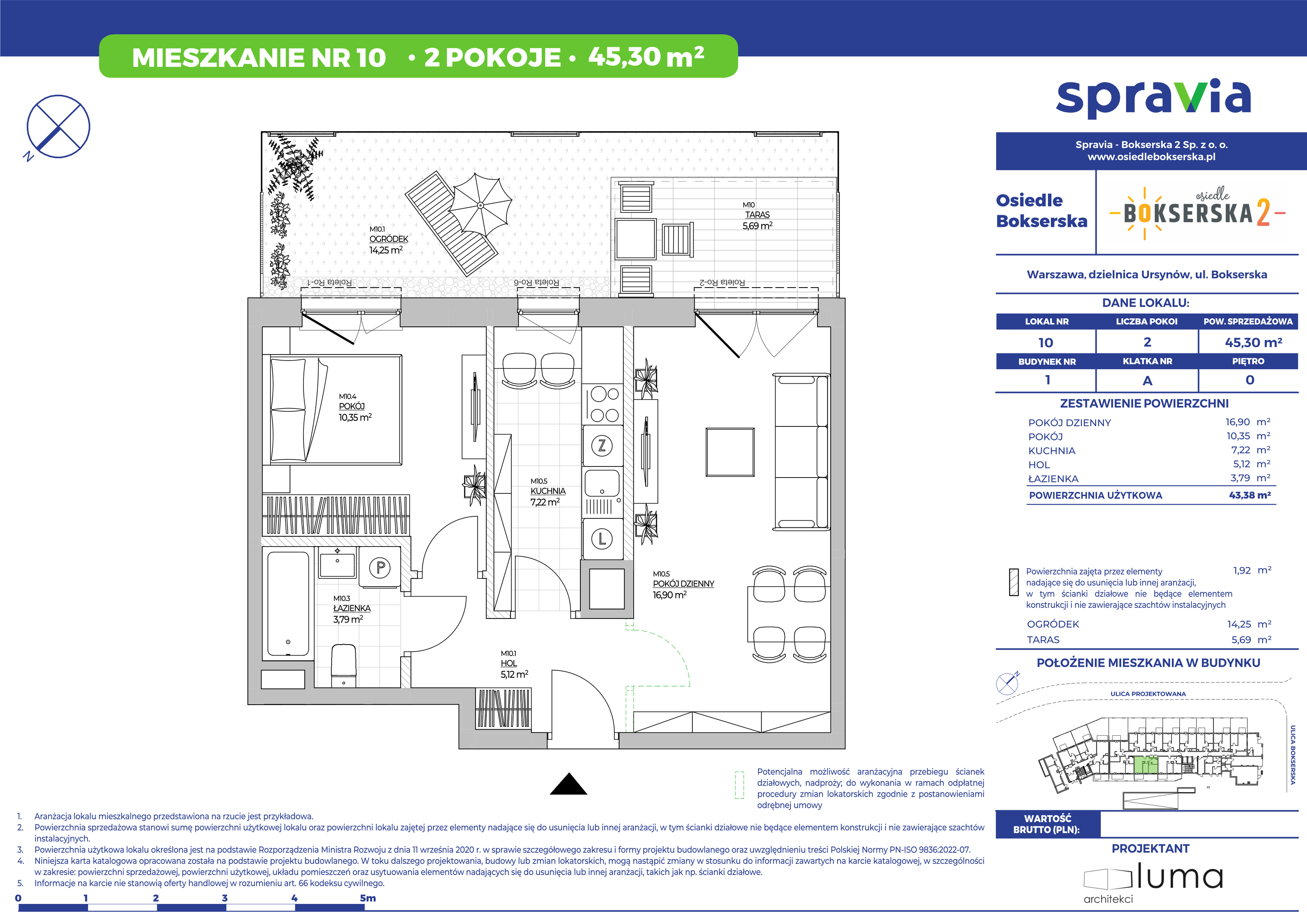 Mieszkanie 45,30 m², parter, oferta nr 10, Osiedle Bokserska 2, Warszawa, Mokotów, Służewiec, ul. Bokserska 73A-idx