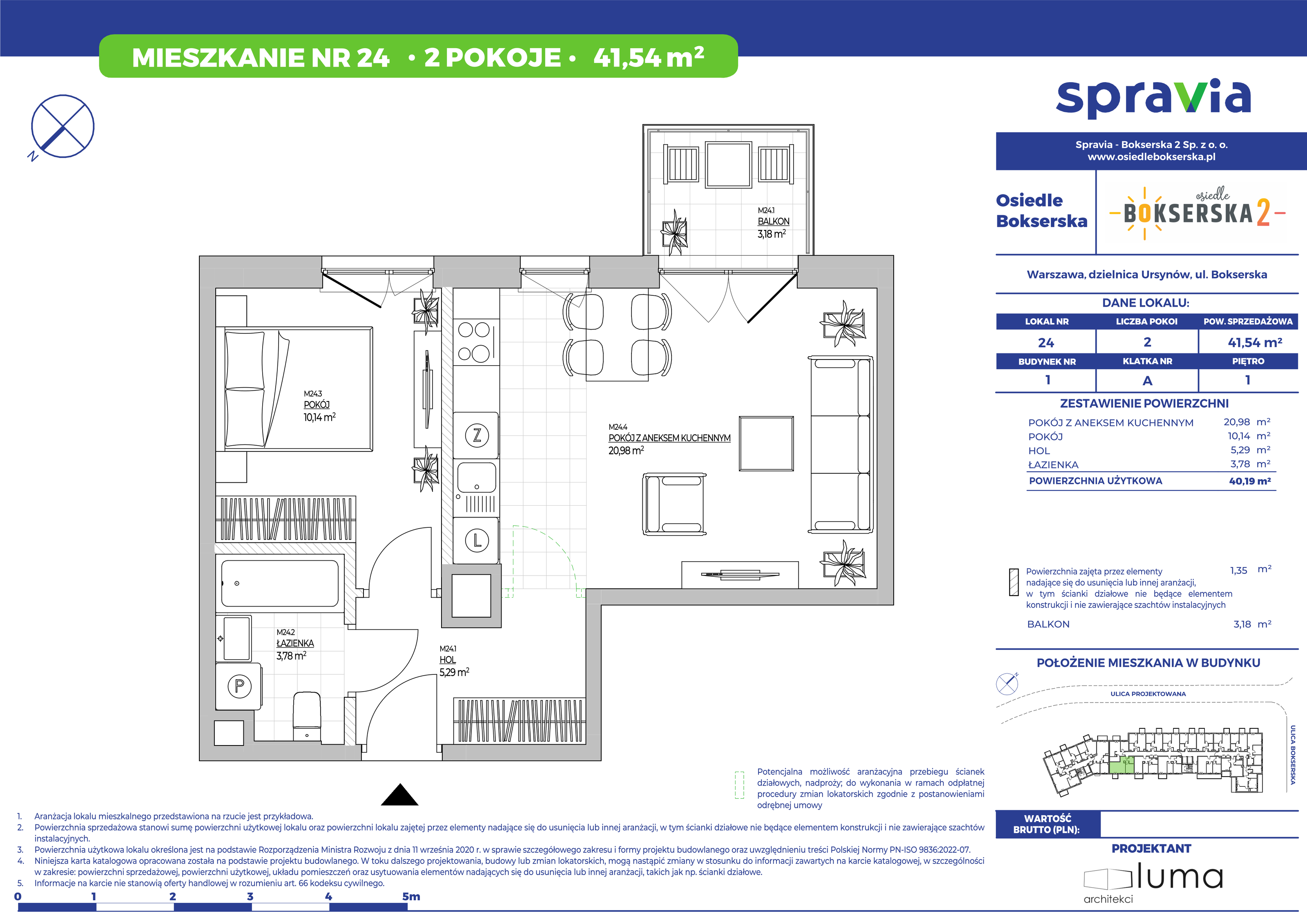 Mieszkanie 41,54 m², piętro 1, oferta nr 24, Osiedle Bokserska 2, Warszawa, Mokotów, Służewiec, ul. Bokserska 73A-idx