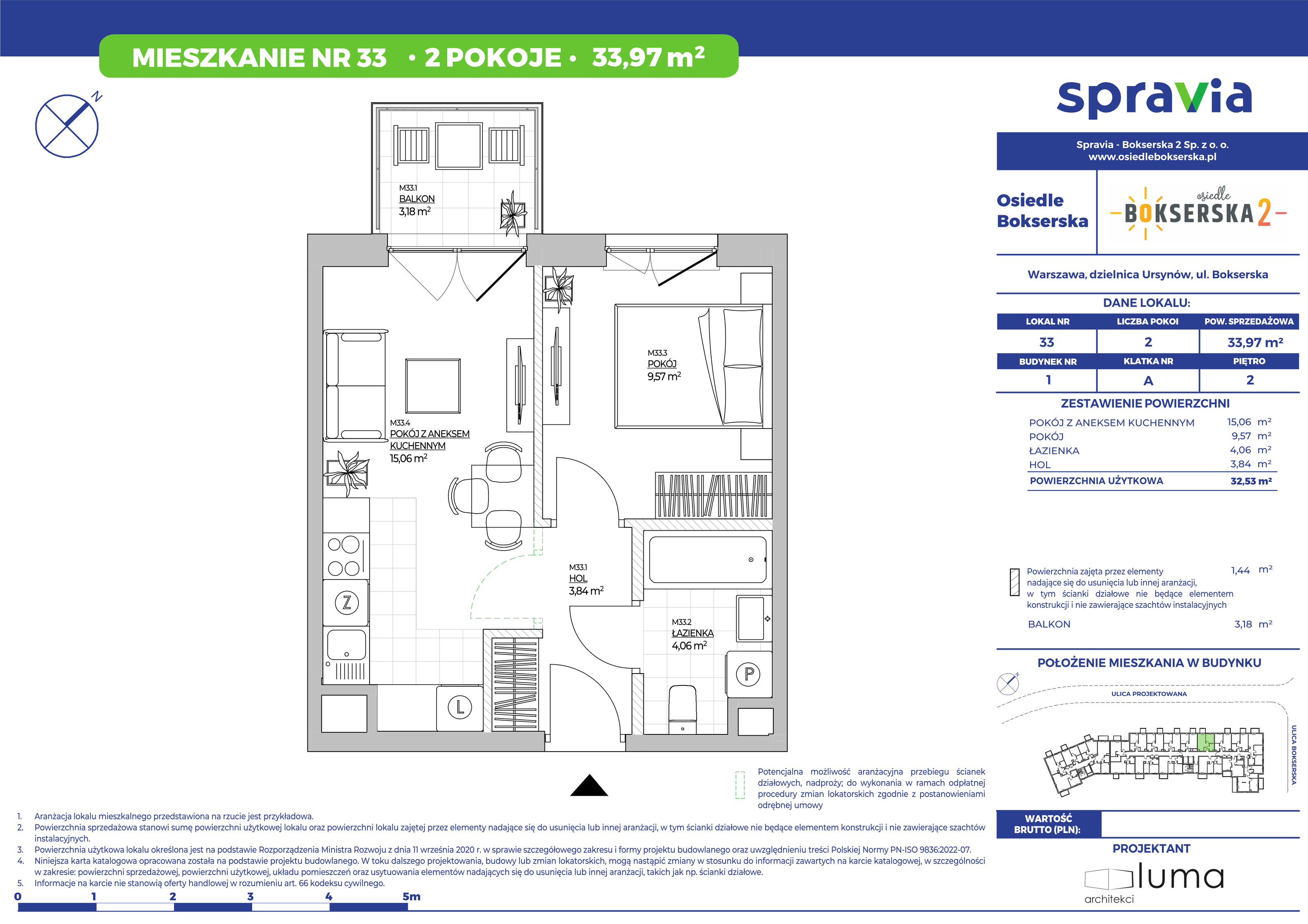 Mieszkanie 33,97 m², piętro 2, oferta nr 33, Osiedle Bokserska 2, Warszawa, Mokotów, Służewiec, ul. Bokserska 73A-idx