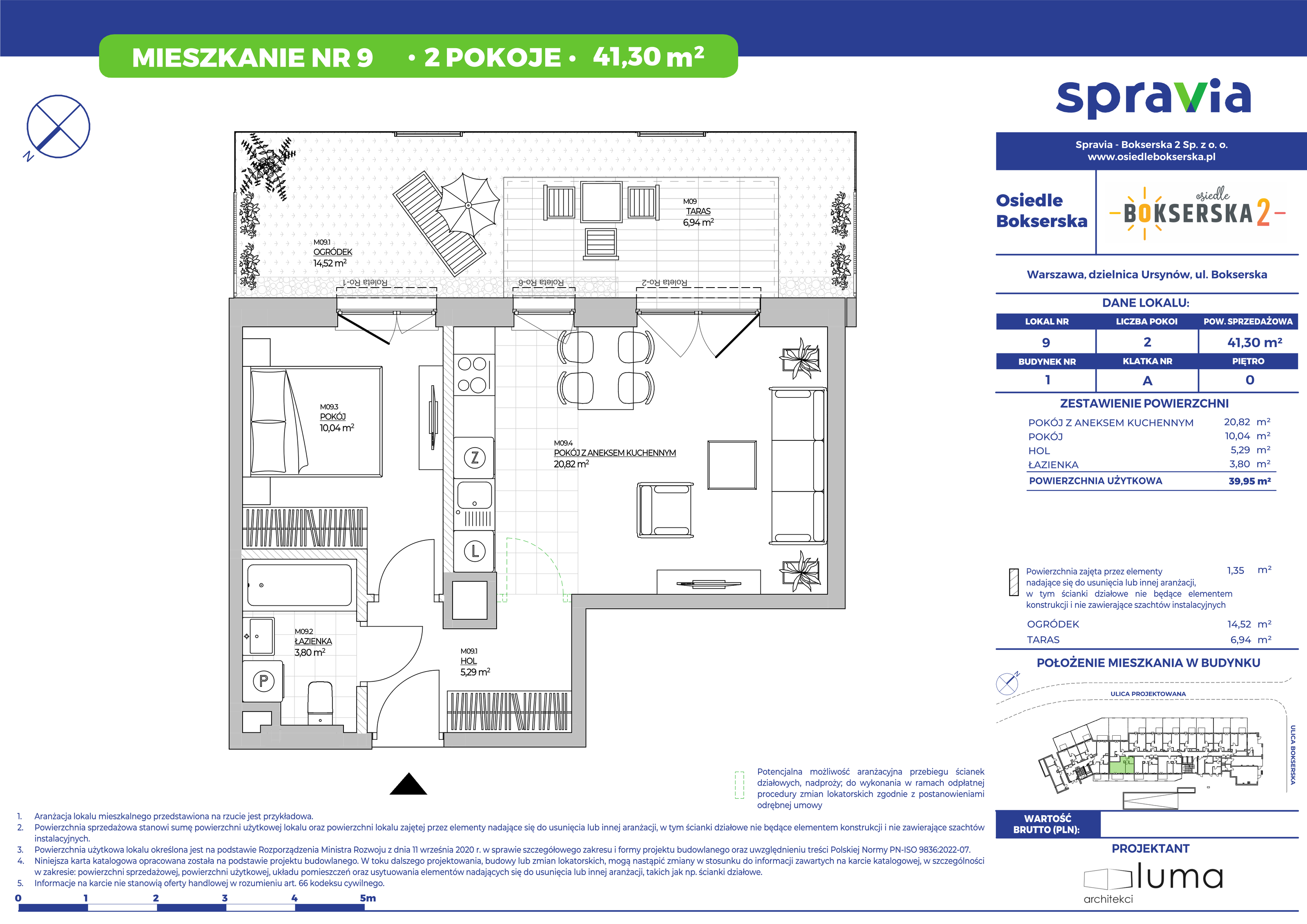 Mieszkanie 41,30 m², parter, oferta nr 9, Osiedle Bokserska 2, Warszawa, Mokotów, Służewiec, ul. Bokserska 73A-idx