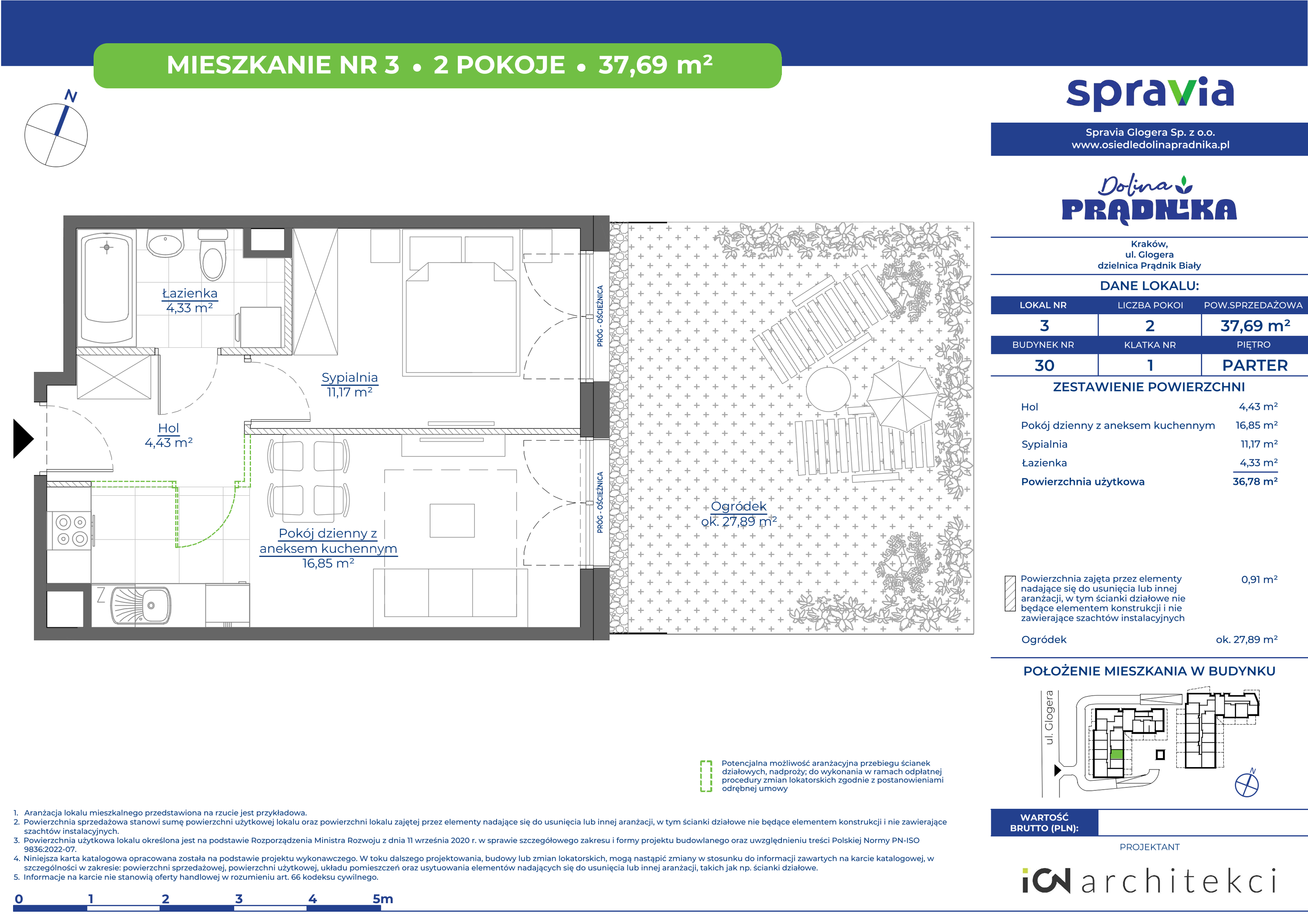 Mieszkanie 37,69 m², parter, oferta nr 30-03, Osiedle Dolina Prądnika, Kraków, Prądnik Biały, ul. Glogera 30 i 30 A-idx