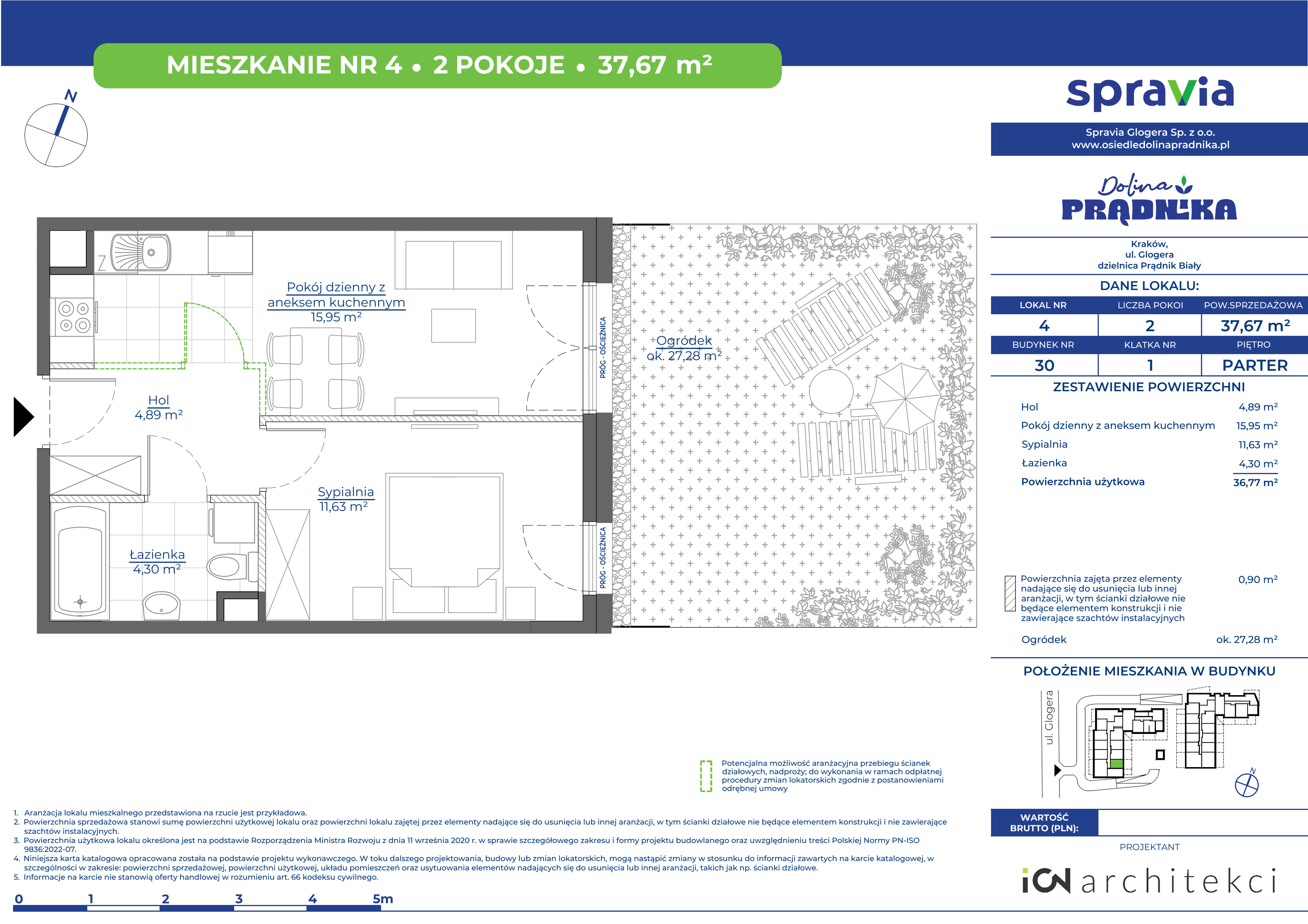 Mieszkanie 37,67 m², parter, oferta nr 30-04, Osiedle Dolina Prądnika, Kraków, Prądnik Biały, ul. Glogera 30 i 30 A-idx