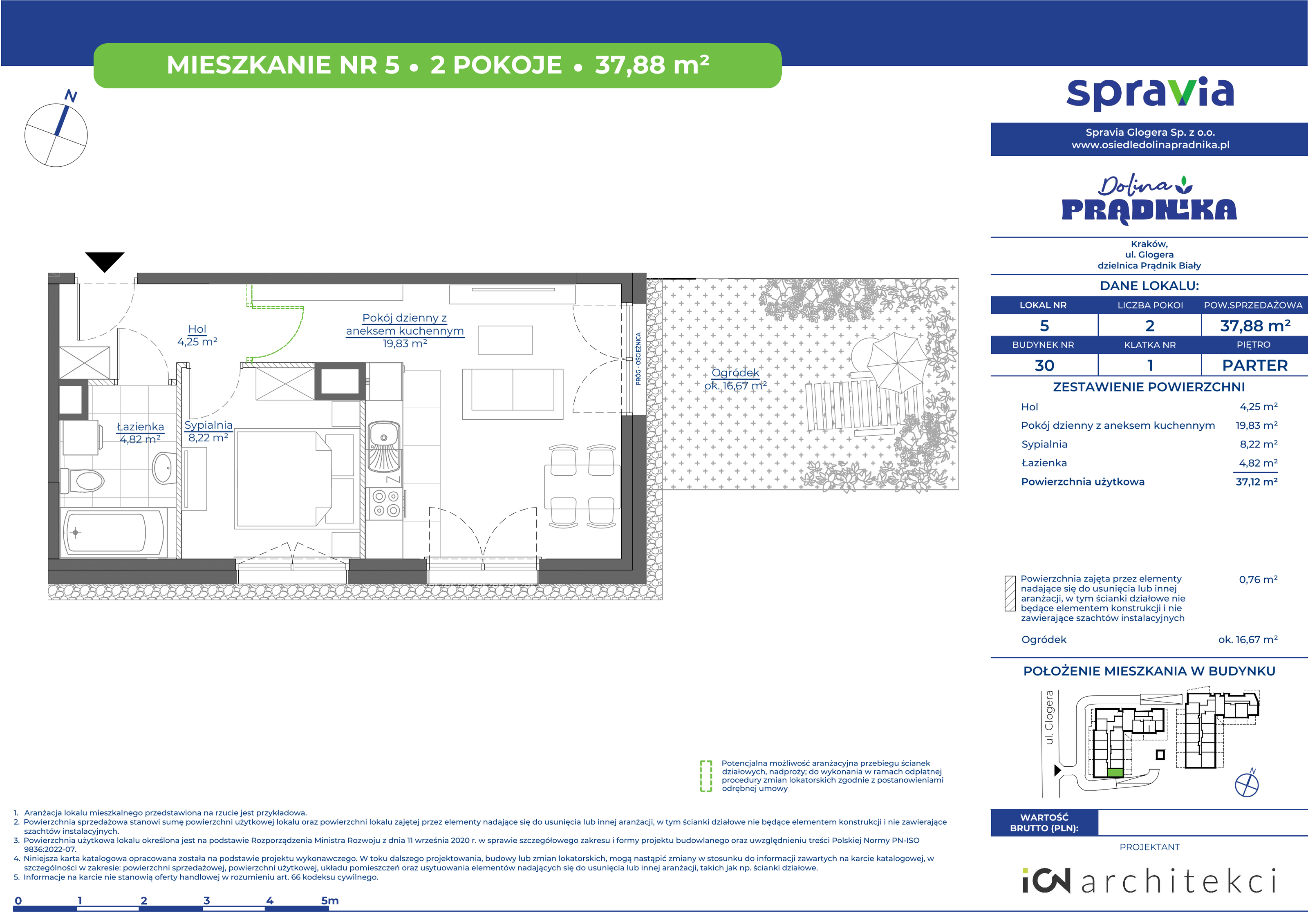 Mieszkanie 37,88 m², parter, oferta nr 30-05, Osiedle Dolina Prądnika, Kraków, Prądnik Biały, ul. Glogera 30 i 30 A-idx