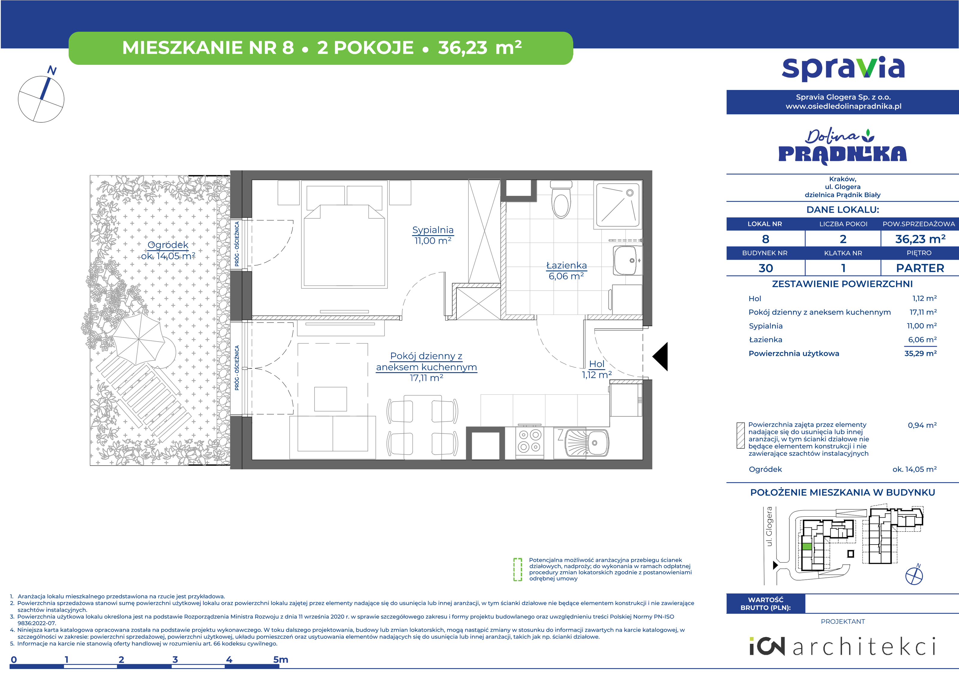 Mieszkanie 36,23 m², parter, oferta nr 30-08, Osiedle Dolina Prądnika, Kraków, Prądnik Biały, ul. Glogera 30 i 30 A-idx