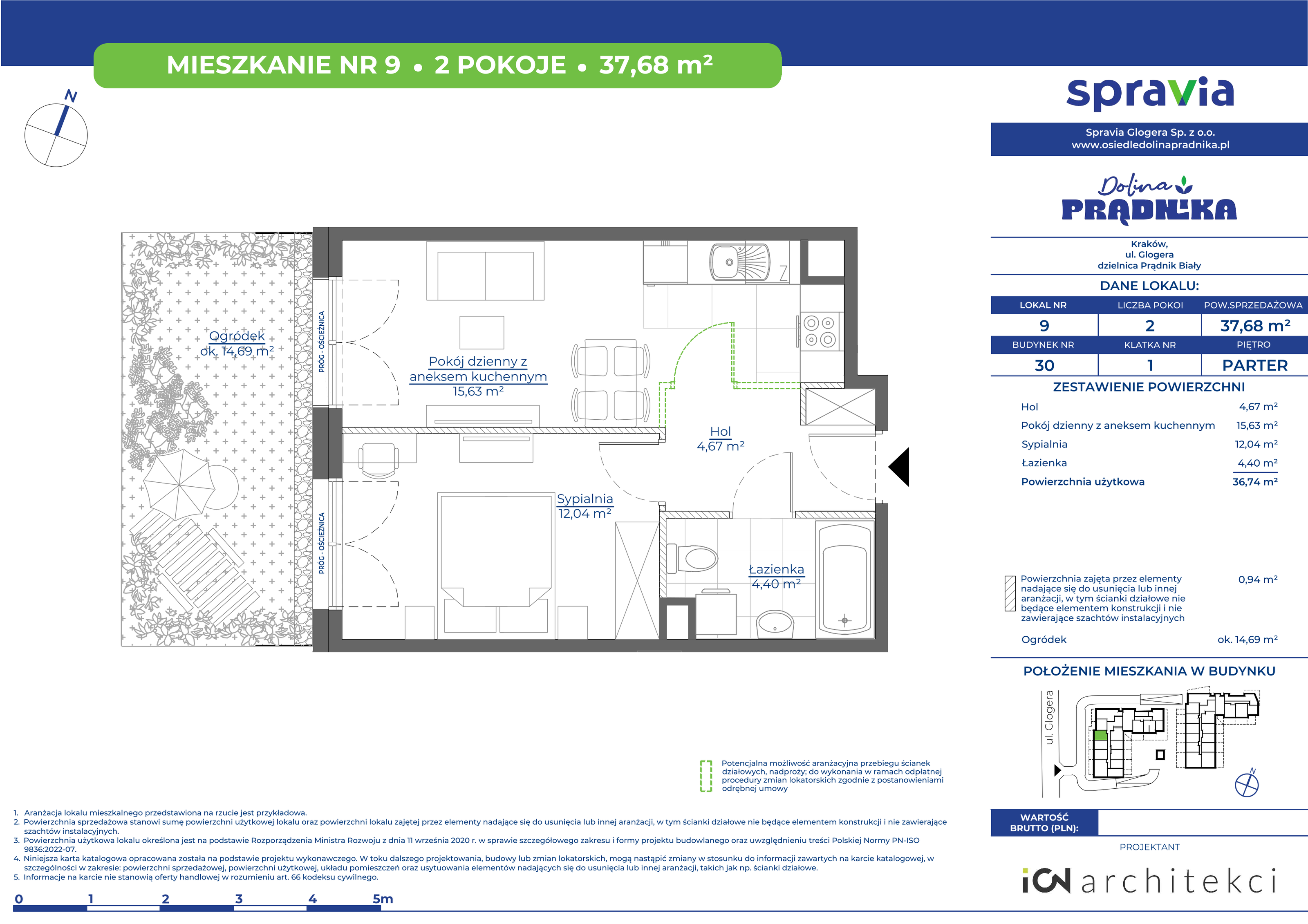 Mieszkanie 37,68 m², parter, oferta nr 30-09, Osiedle Dolina Prądnika, Kraków, Prądnik Biały, ul. Glogera 30 i 30 A-idx