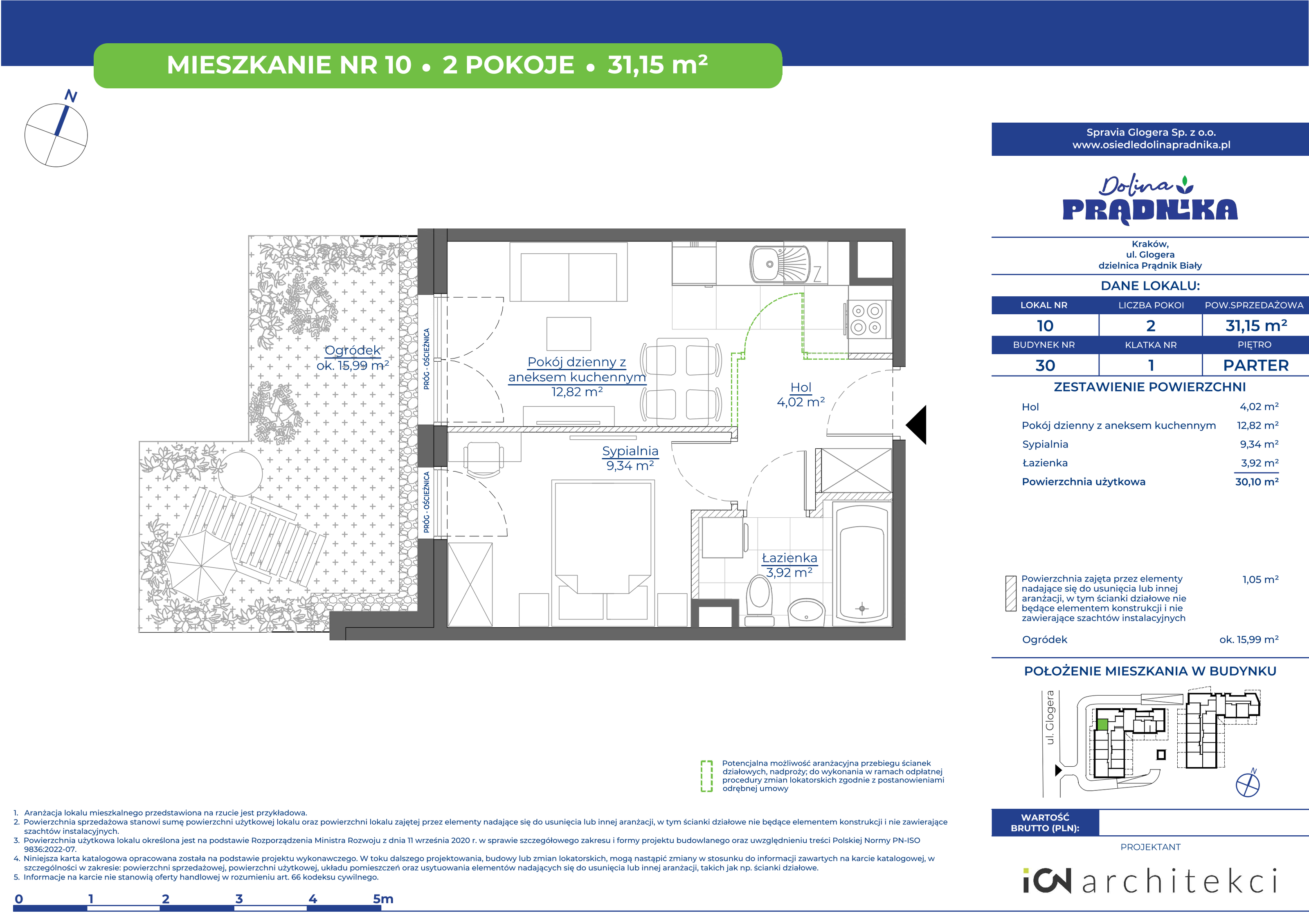 Mieszkanie 31,15 m², parter, oferta nr 30-10, Osiedle Dolina Prądnika, Kraków, Prądnik Biały, ul. Glogera 30 i 30 A-idx