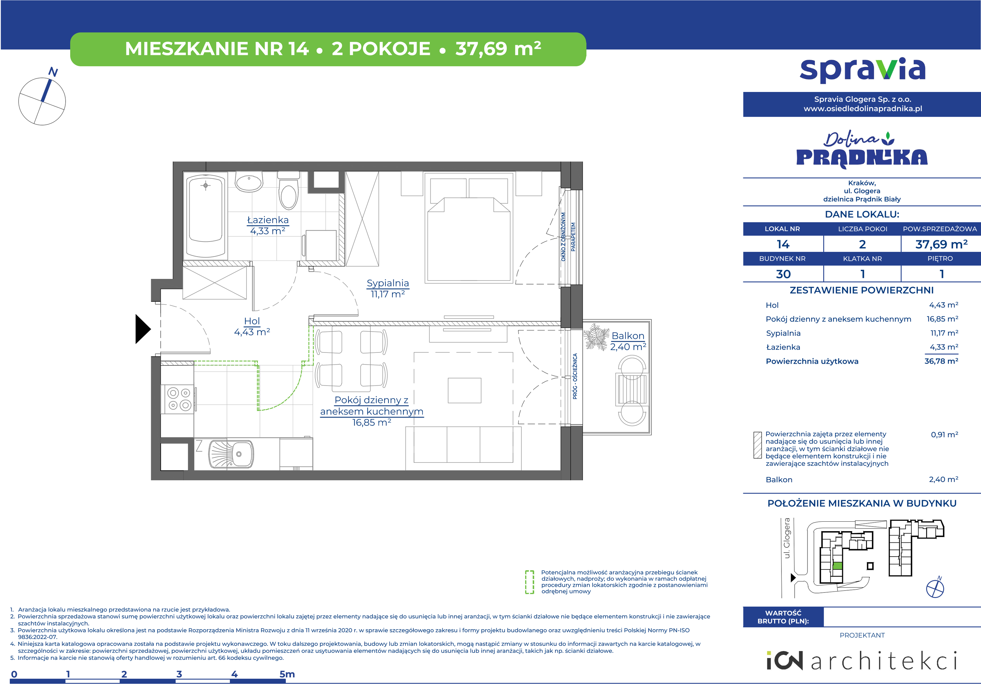 Mieszkanie 37,69 m², piętro 1, oferta nr 30-14, Osiedle Dolina Prądnika, Kraków, Prądnik Biały, ul. Glogera 30 i 30 A-idx