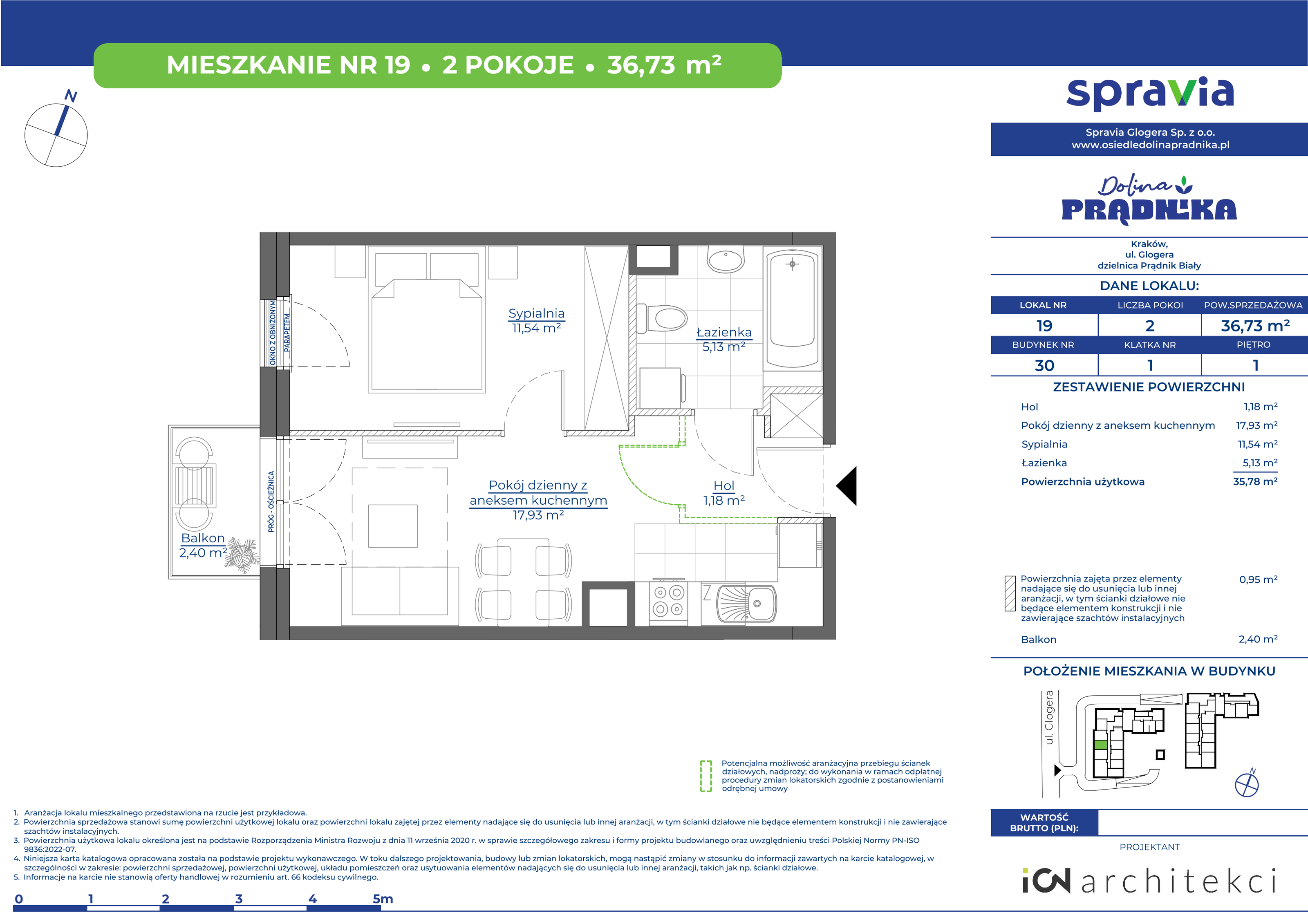 Mieszkanie 36,73 m², piętro 1, oferta nr 30-19, Osiedle Dolina Prądnika, Kraków, Prądnik Biały, ul. Glogera 30 i 30 A-idx