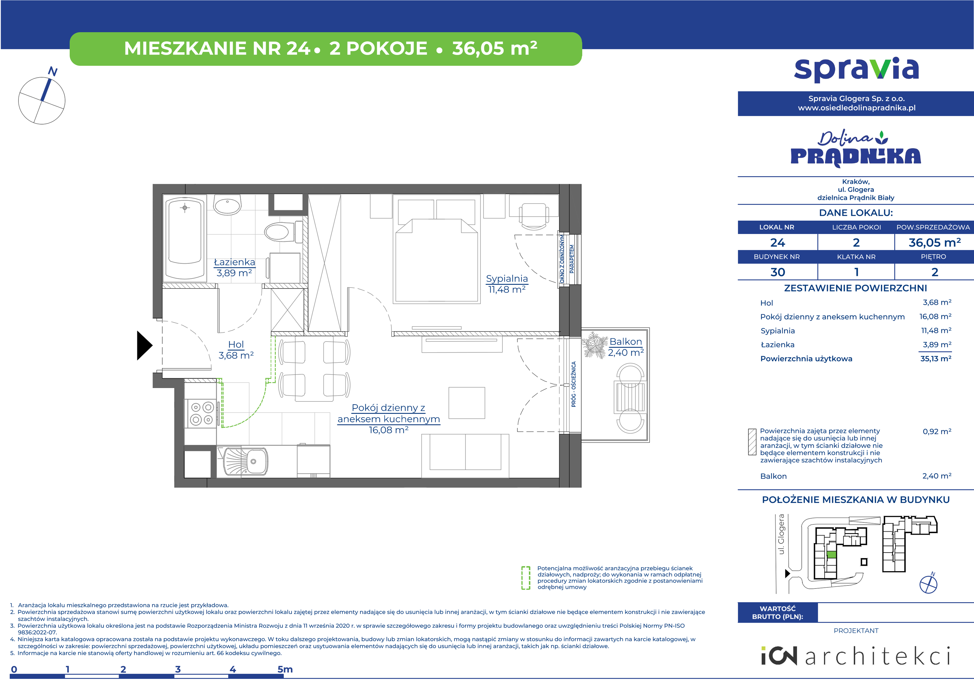 Mieszkanie 36,05 m², piętro 2, oferta nr 30-24, Osiedle Dolina Prądnika, Kraków, Prądnik Biały, ul. Glogera 30 i 30 A-idx