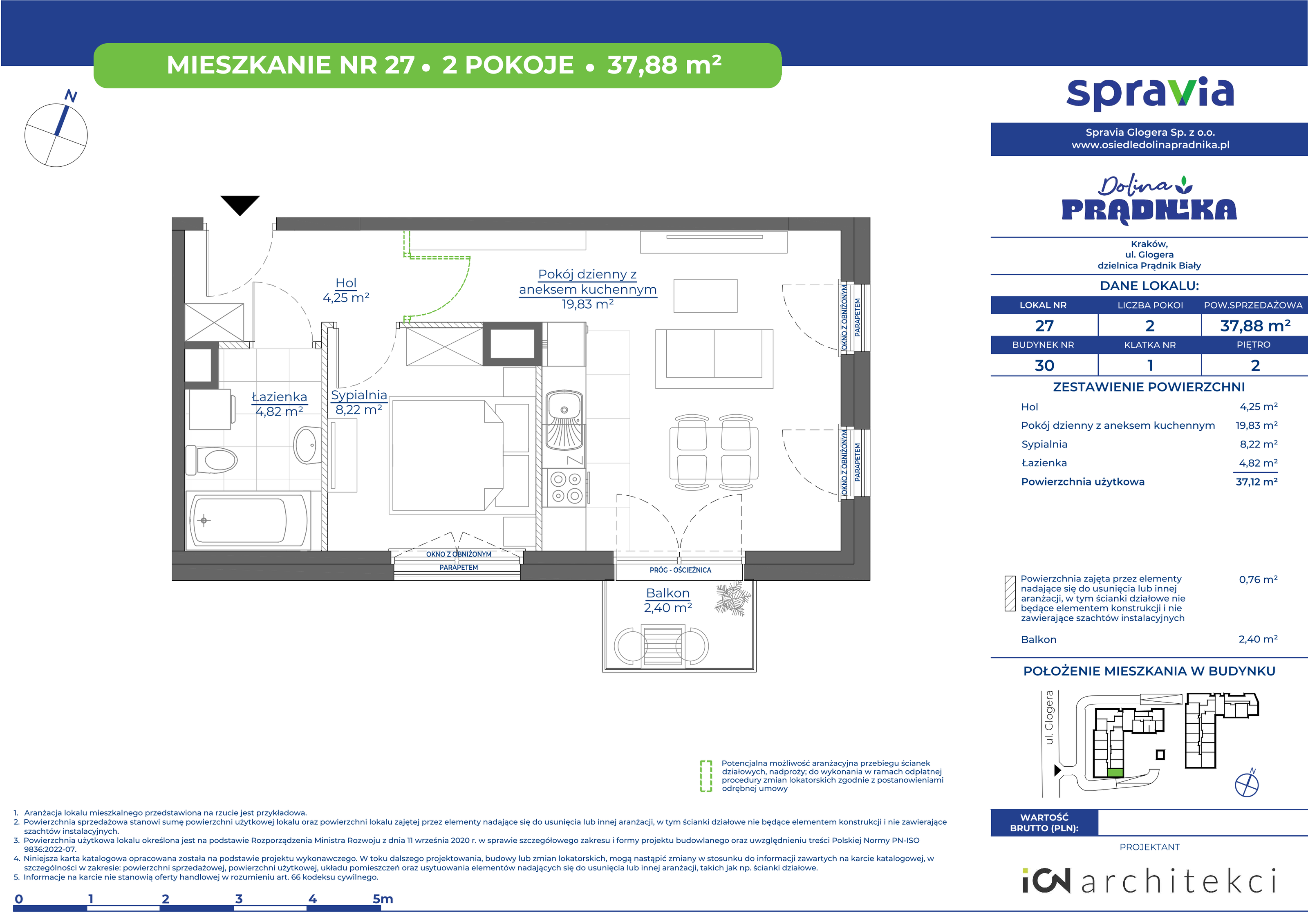 Mieszkanie 37,88 m², piętro 2, oferta nr 30-27, Osiedle Dolina Prądnika, Kraków, Prądnik Biały, ul. Glogera 30 i 30 A-idx