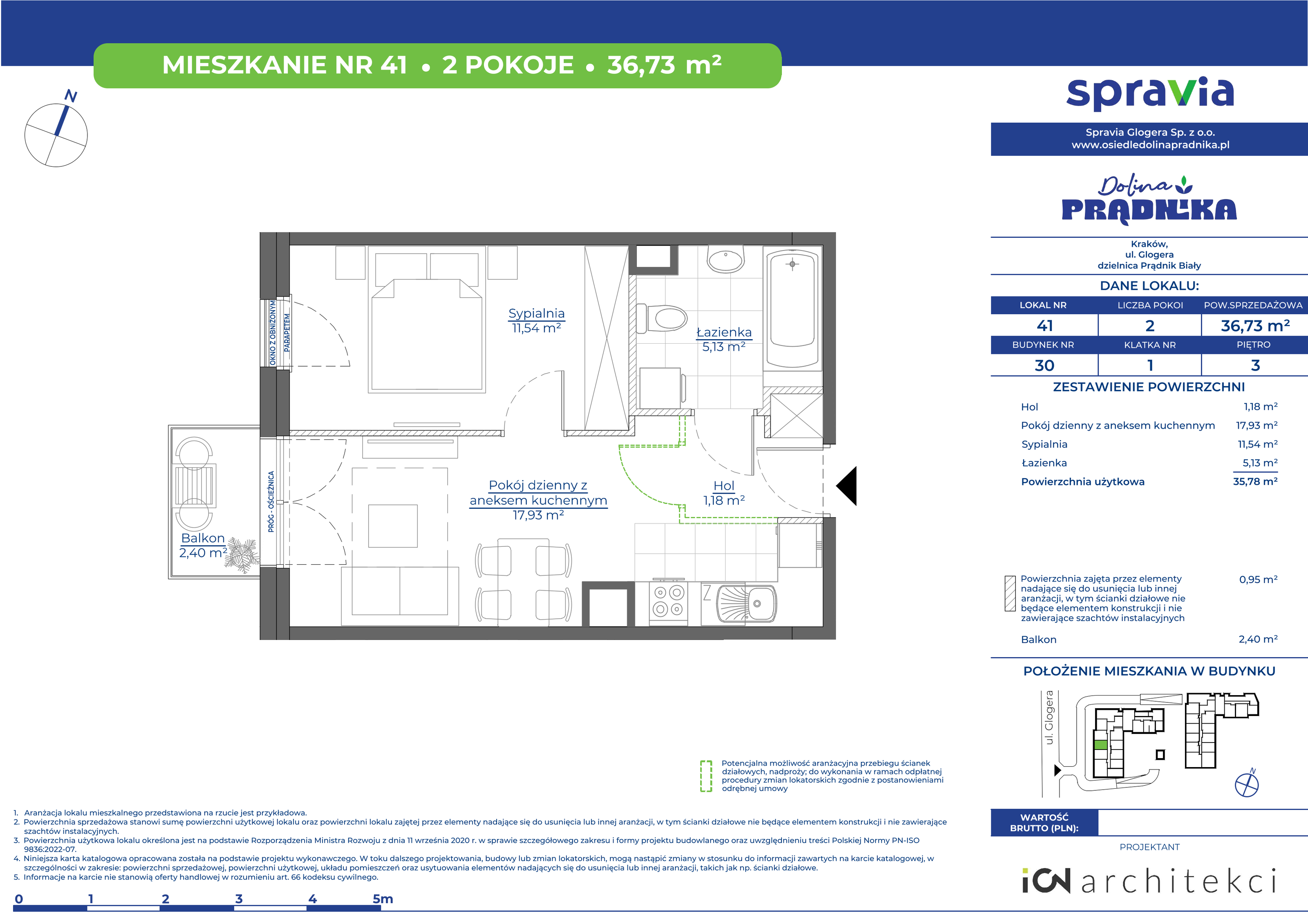 Mieszkanie 36,73 m², piętro 3, oferta nr 30-41, Osiedle Dolina Prądnika, Kraków, Prądnik Biały, ul. Glogera 30 i 30 A-idx