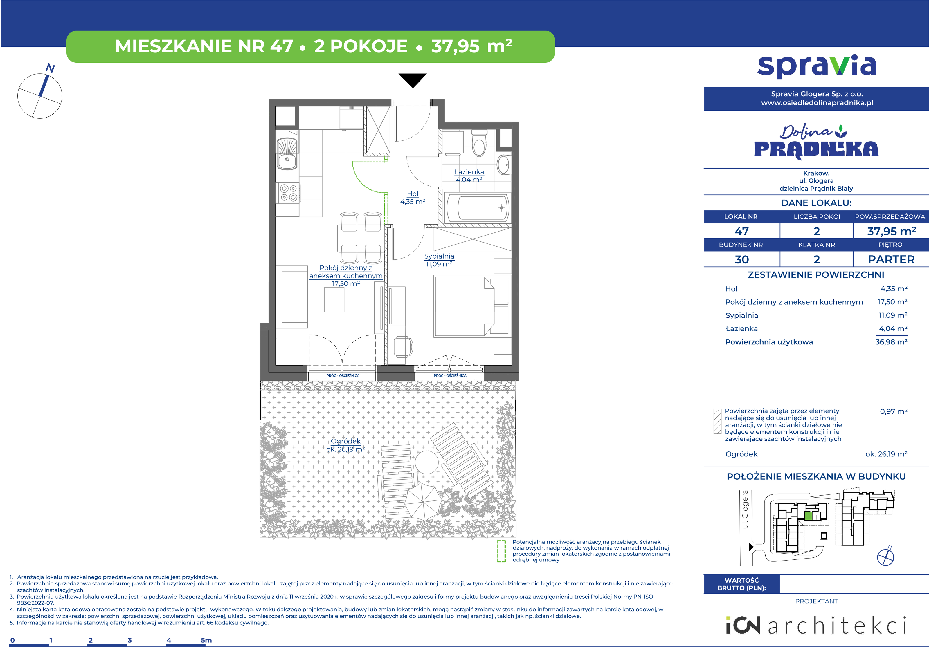 Mieszkanie 37,95 m², parter, oferta nr 30-47, Osiedle Dolina Prądnika, Kraków, Prądnik Biały, ul. Glogera 30 i 30 A-idx