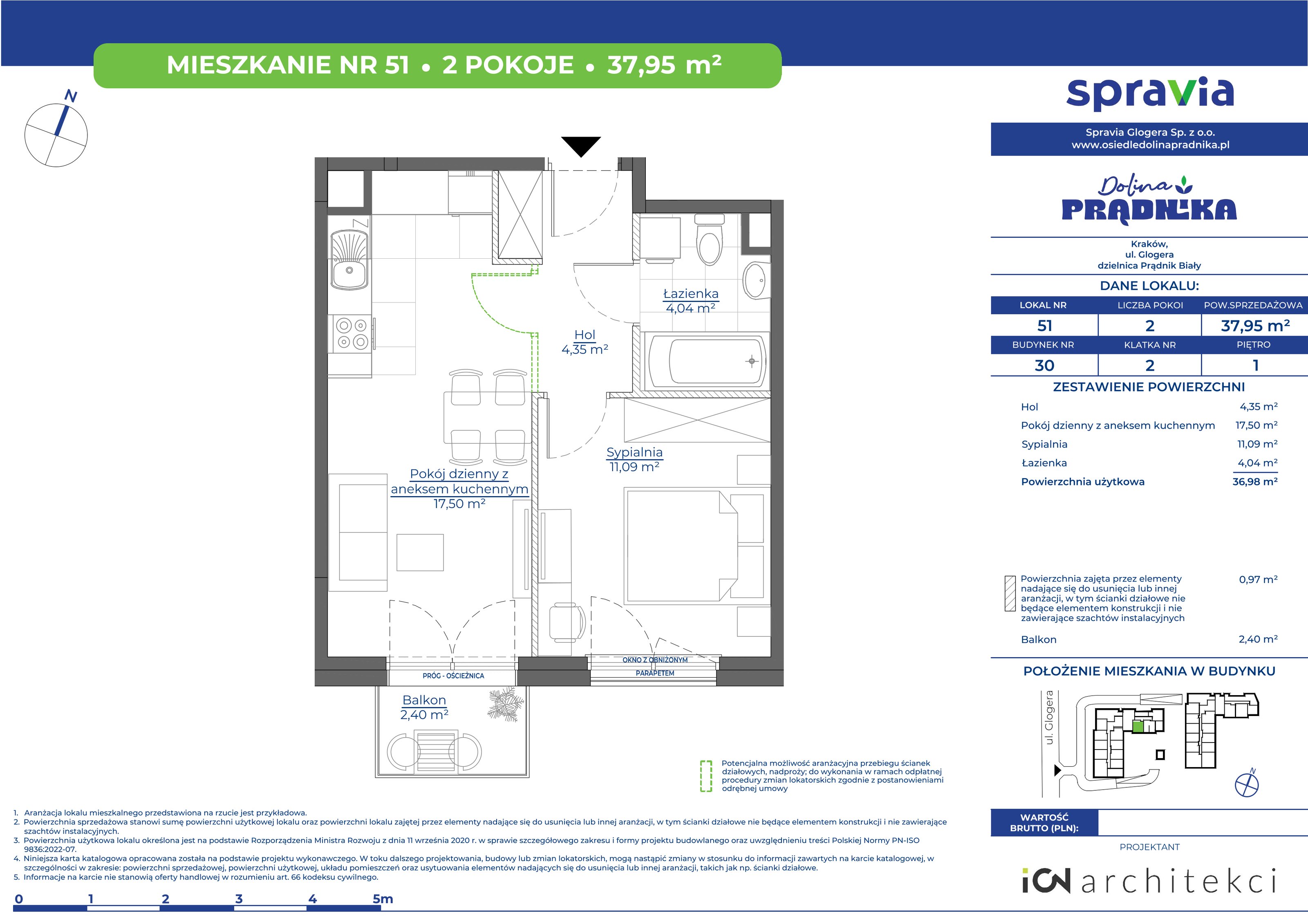 Mieszkanie 37,95 m², piętro 1, oferta nr 30-51, Osiedle Dolina Prądnika, Kraków, Prądnik Biały, ul. Glogera 30 i 30 A-idx