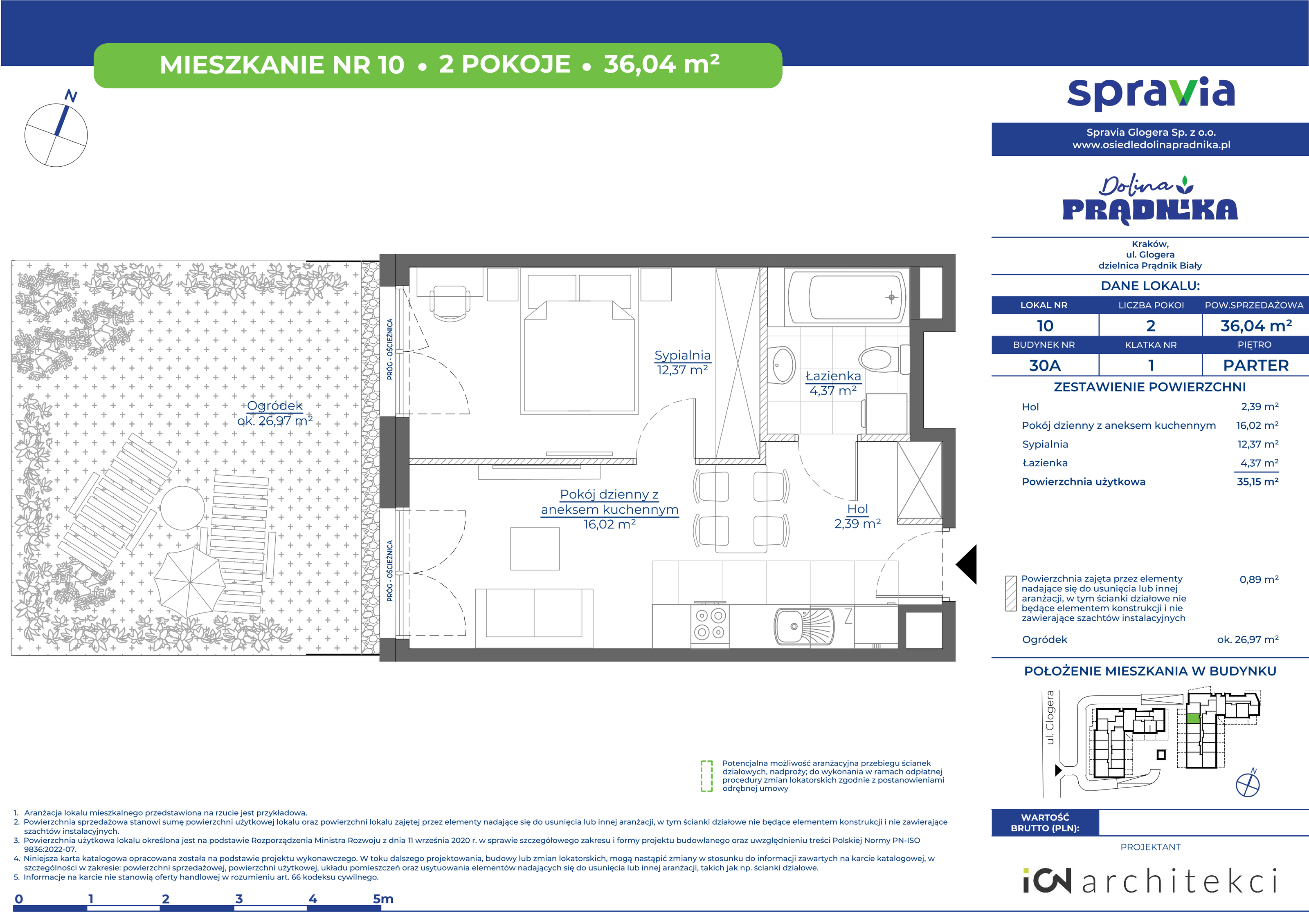 Mieszkanie 36,04 m², parter, oferta nr 30A-10, Osiedle Dolina Prądnika, Kraków, Prądnik Biały, ul. Glogera 30 i 30 A-idx