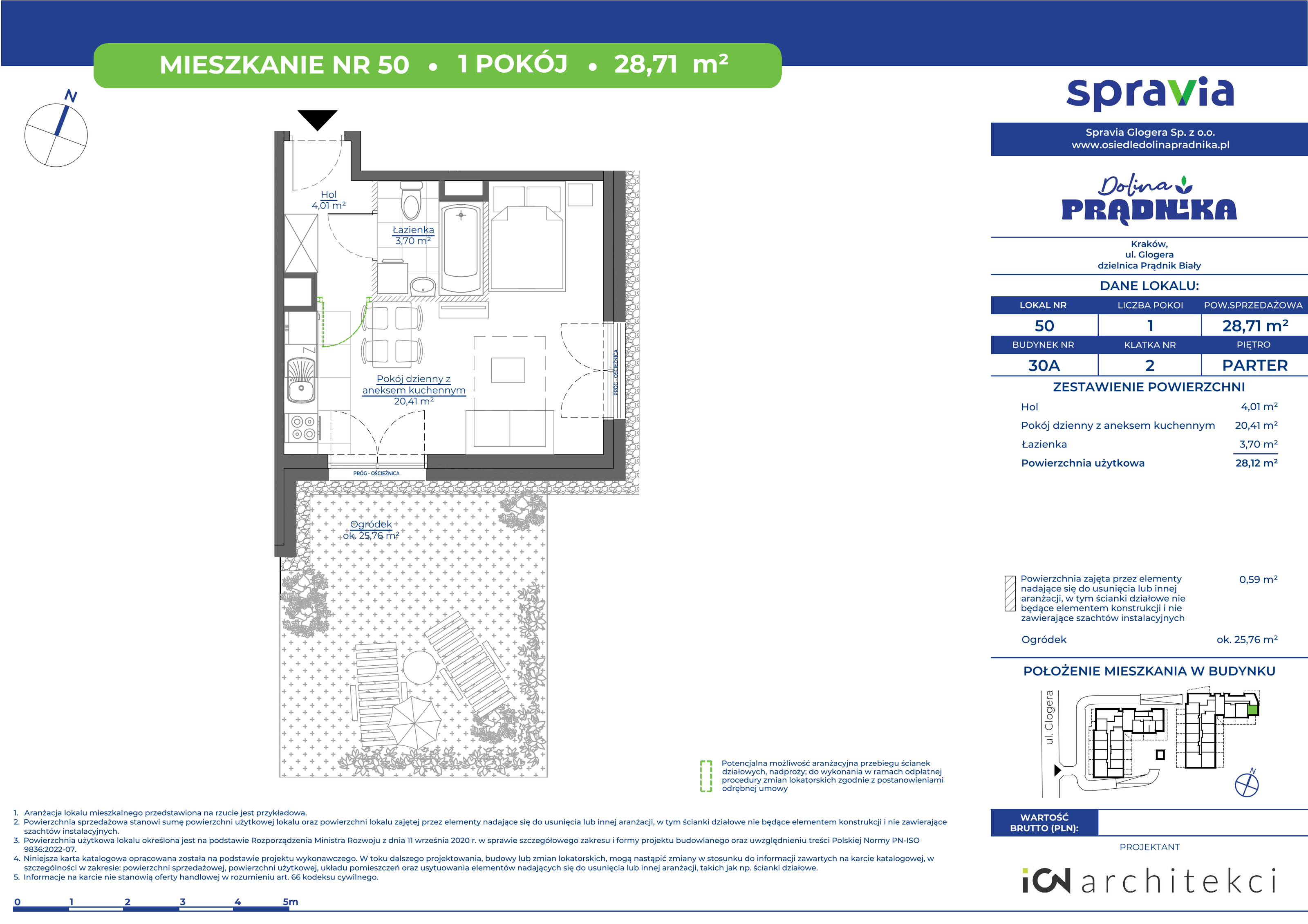 Mieszkanie 28,71 m², parter, oferta nr 30A-50, Osiedle Dolina Prądnika, Kraków, Prądnik Biały, ul. Glogera 30 i 30 A-idx