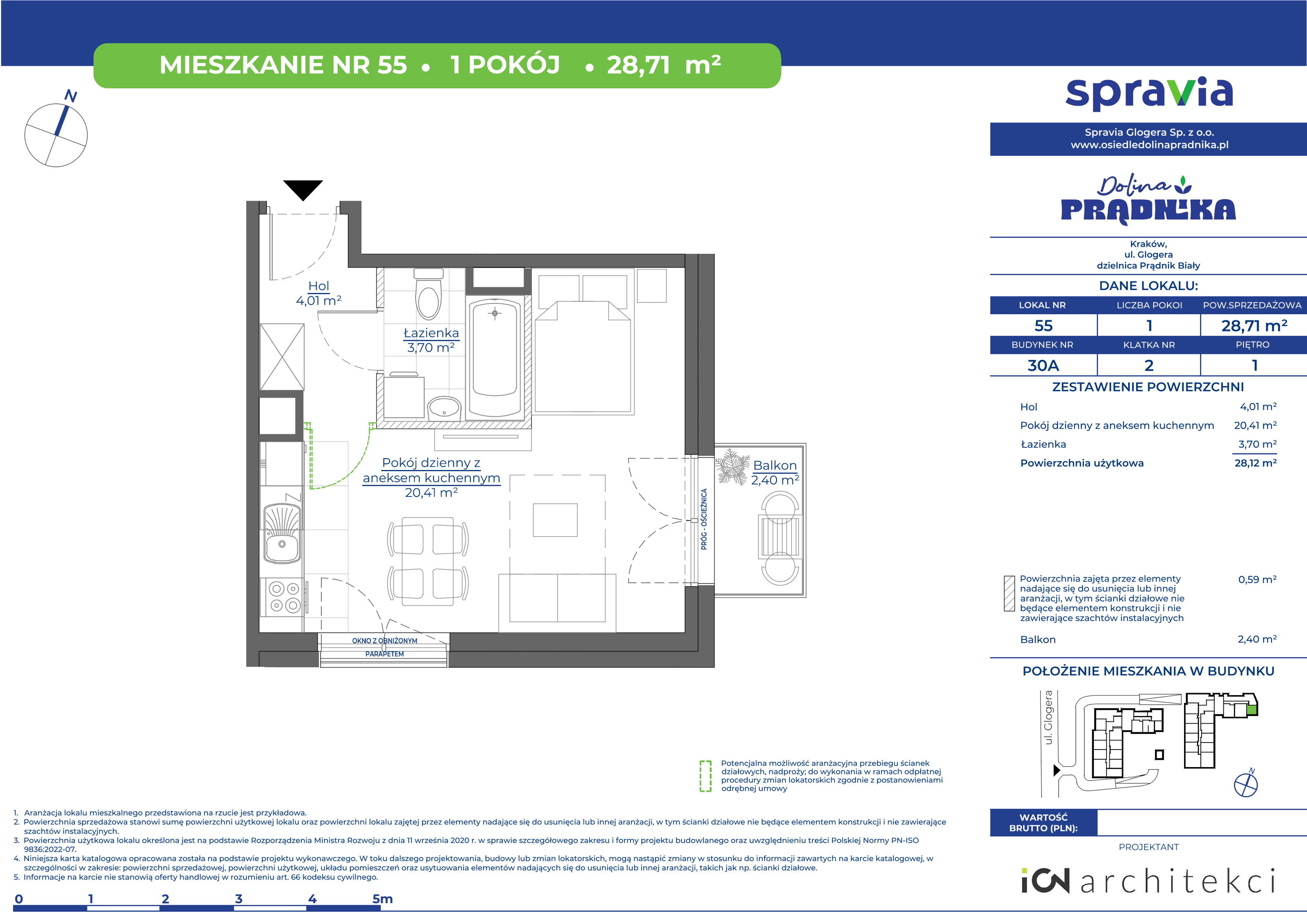 Mieszkanie 28,71 m², piętro 1, oferta nr 30A-55, Osiedle Dolina Prądnika, Kraków, Prądnik Biały, ul. Glogera 30 i 30 A-idx