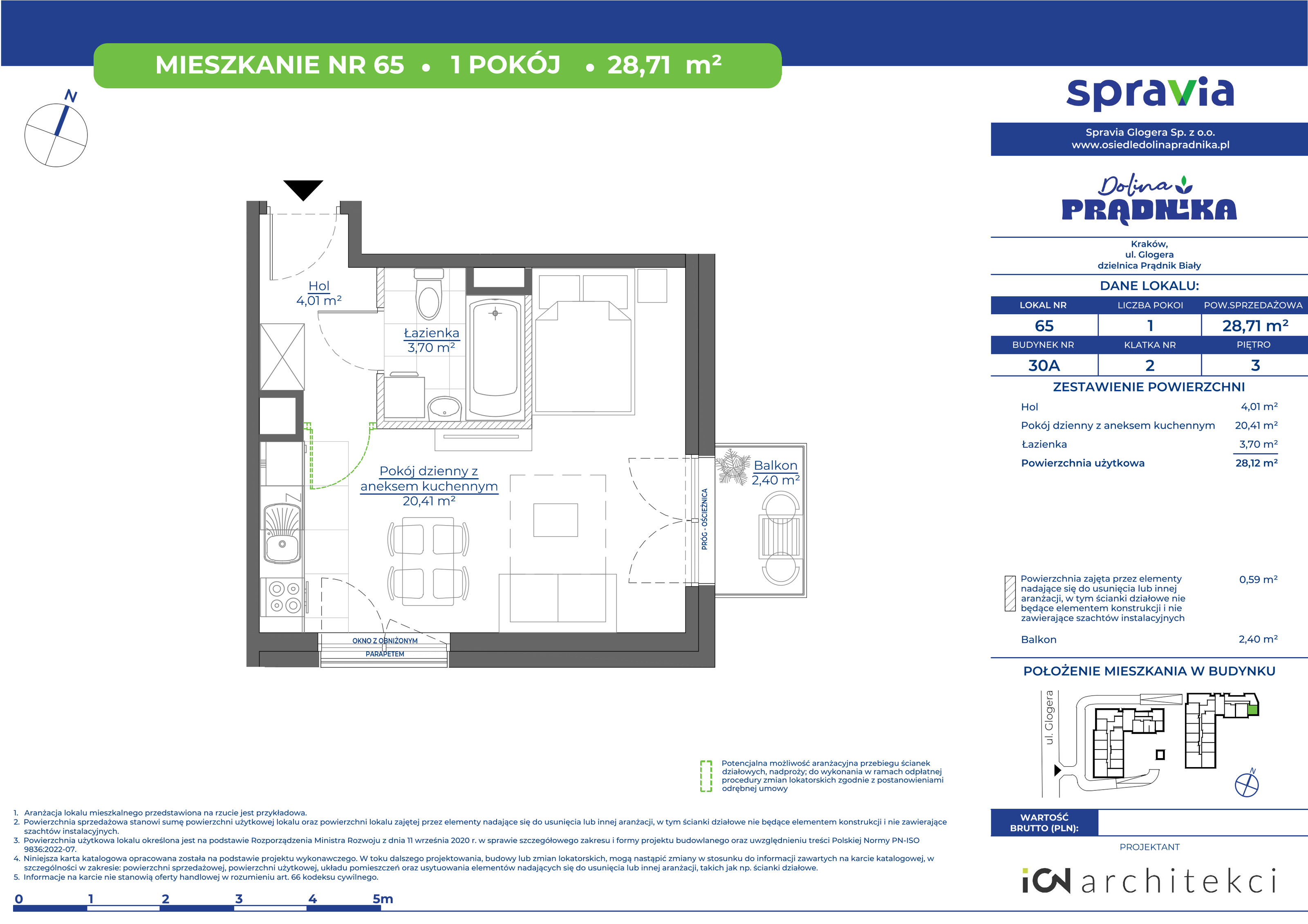 Mieszkanie 28,71 m², piętro 3, oferta nr 30A-65, Osiedle Dolina Prądnika, Kraków, Prądnik Biały, ul. Glogera 30 i 30 A-idx