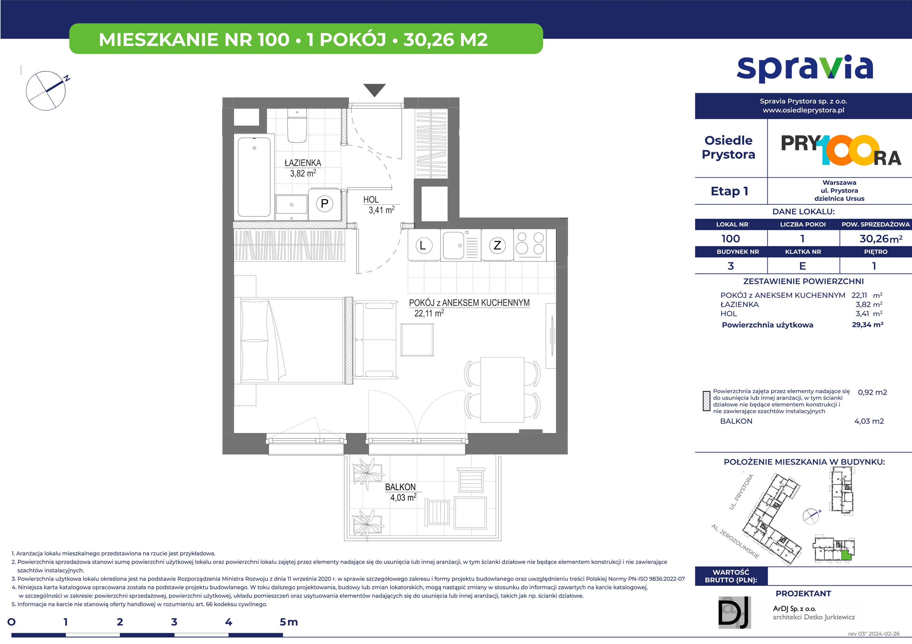 Mieszkanie 30,26 m², piętro 1, oferta nr 100, Osiedle Prystora, Warszawa, Ursus, Skorosze, ul. Prystora-idx