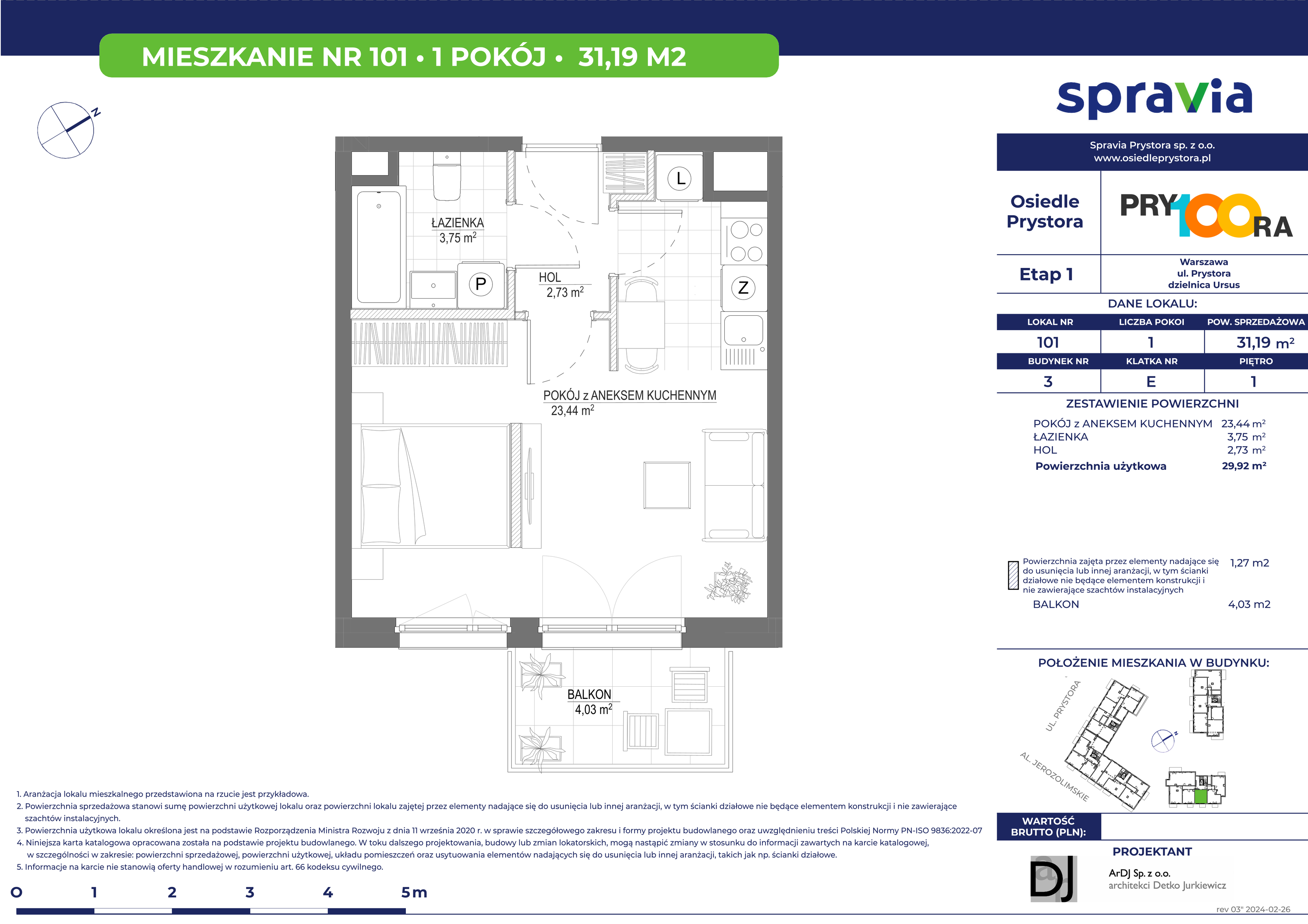 Mieszkanie 31,19 m², piętro 1, oferta nr 101, Osiedle Prystora, Warszawa, Ursus, Skorosze, ul. Prystora-idx