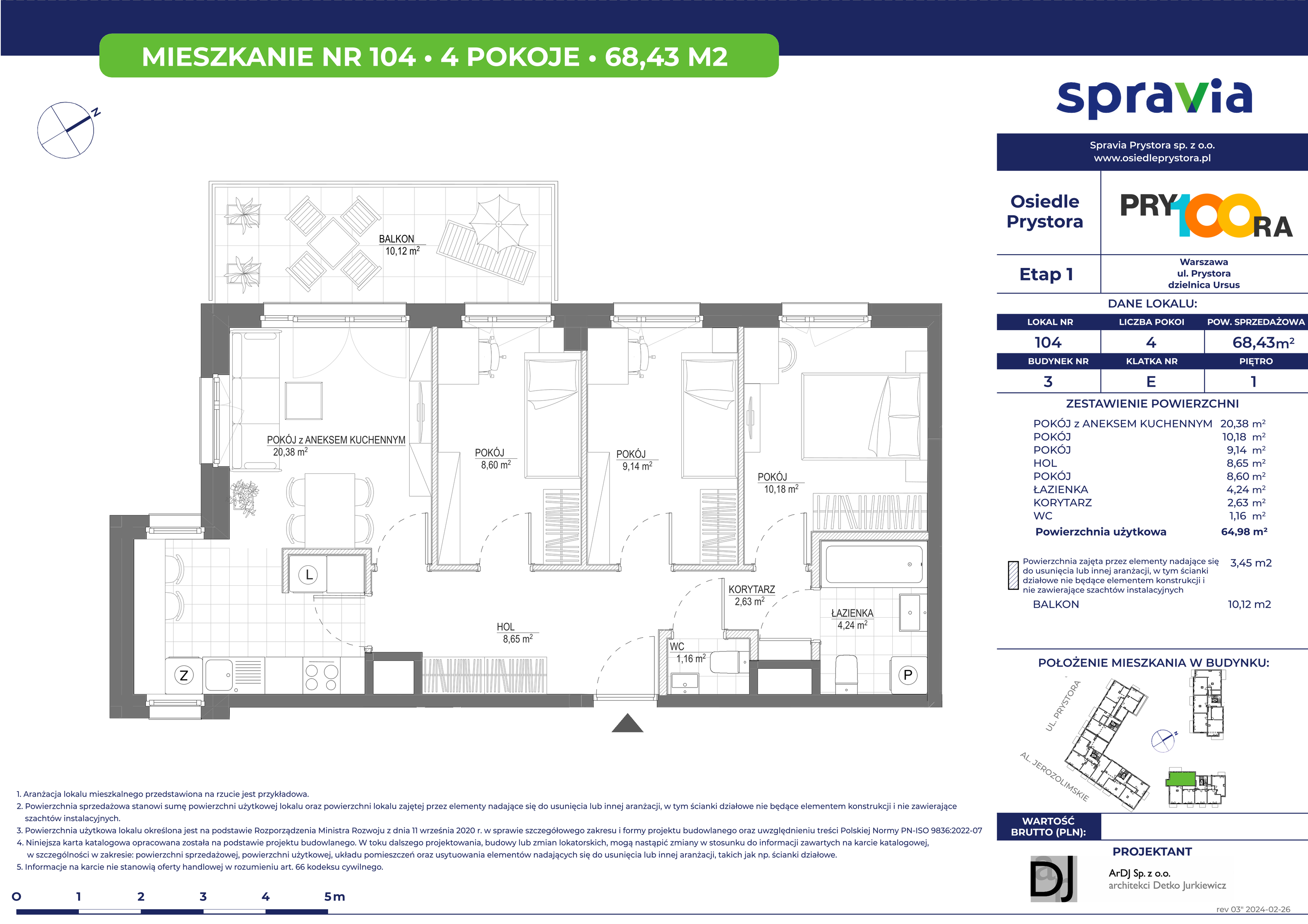 Mieszkanie 68,43 m², piętro 1, oferta nr 104, Osiedle Prystora, Warszawa, Ursus, Skorosze, ul. Prystora-idx