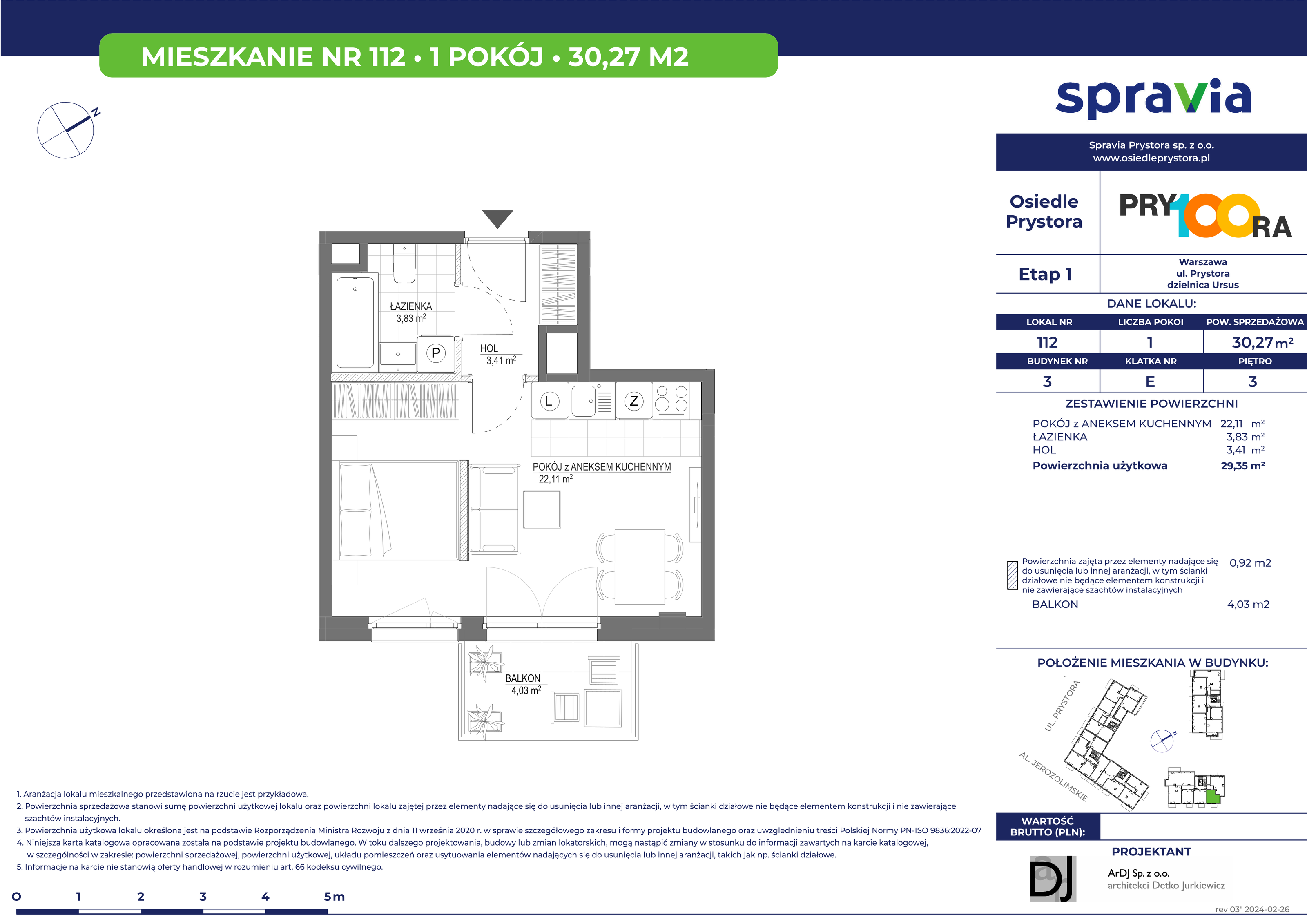 Mieszkanie 30,27 m², piętro 3, oferta nr 112, Osiedle Prystora, Warszawa, Ursus, Skorosze, ul. Prystora-idx