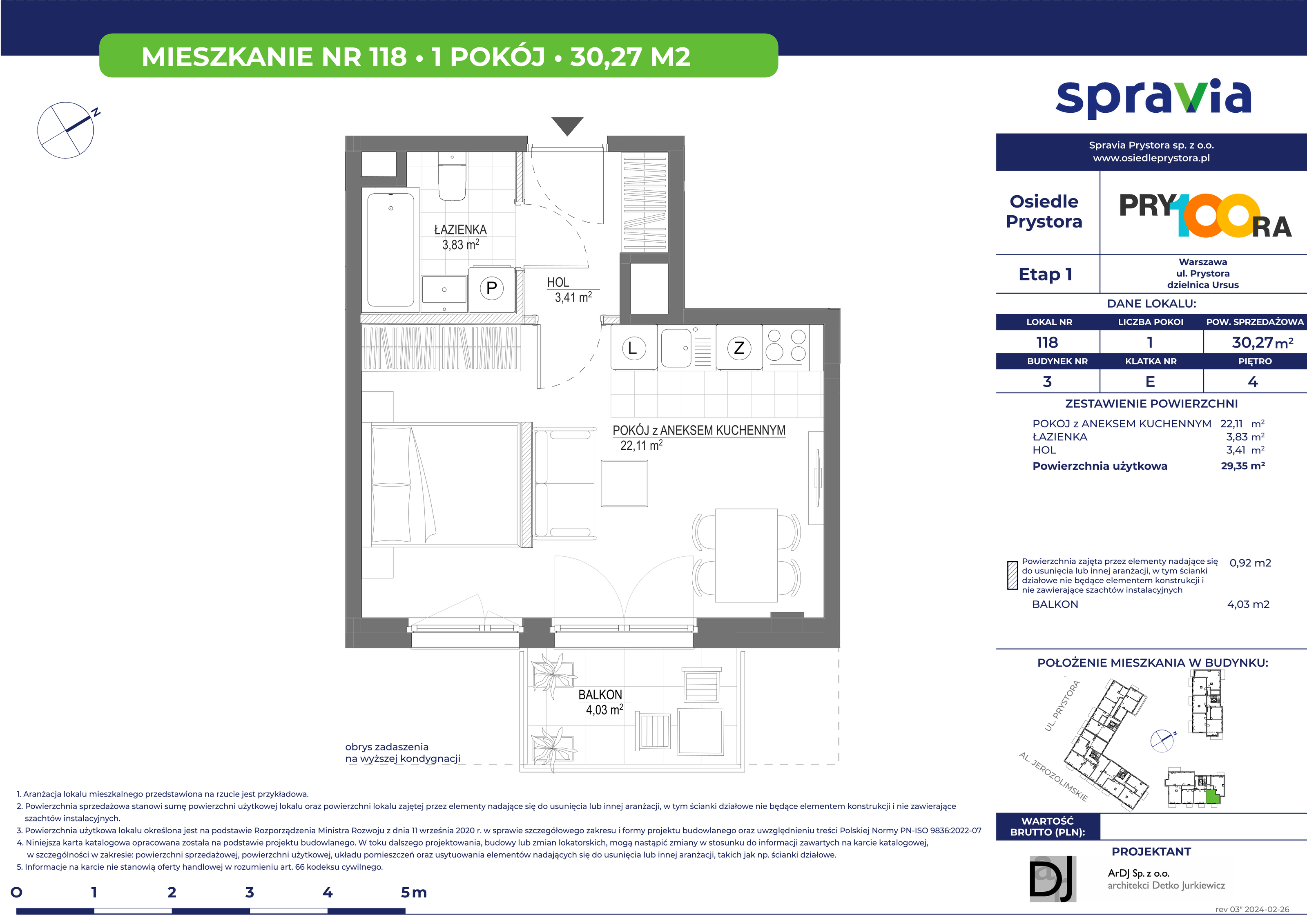 Mieszkanie 30,27 m², piętro 4, oferta nr 118, Osiedle Prystora, Warszawa, Ursus, Skorosze, ul. Prystora-idx