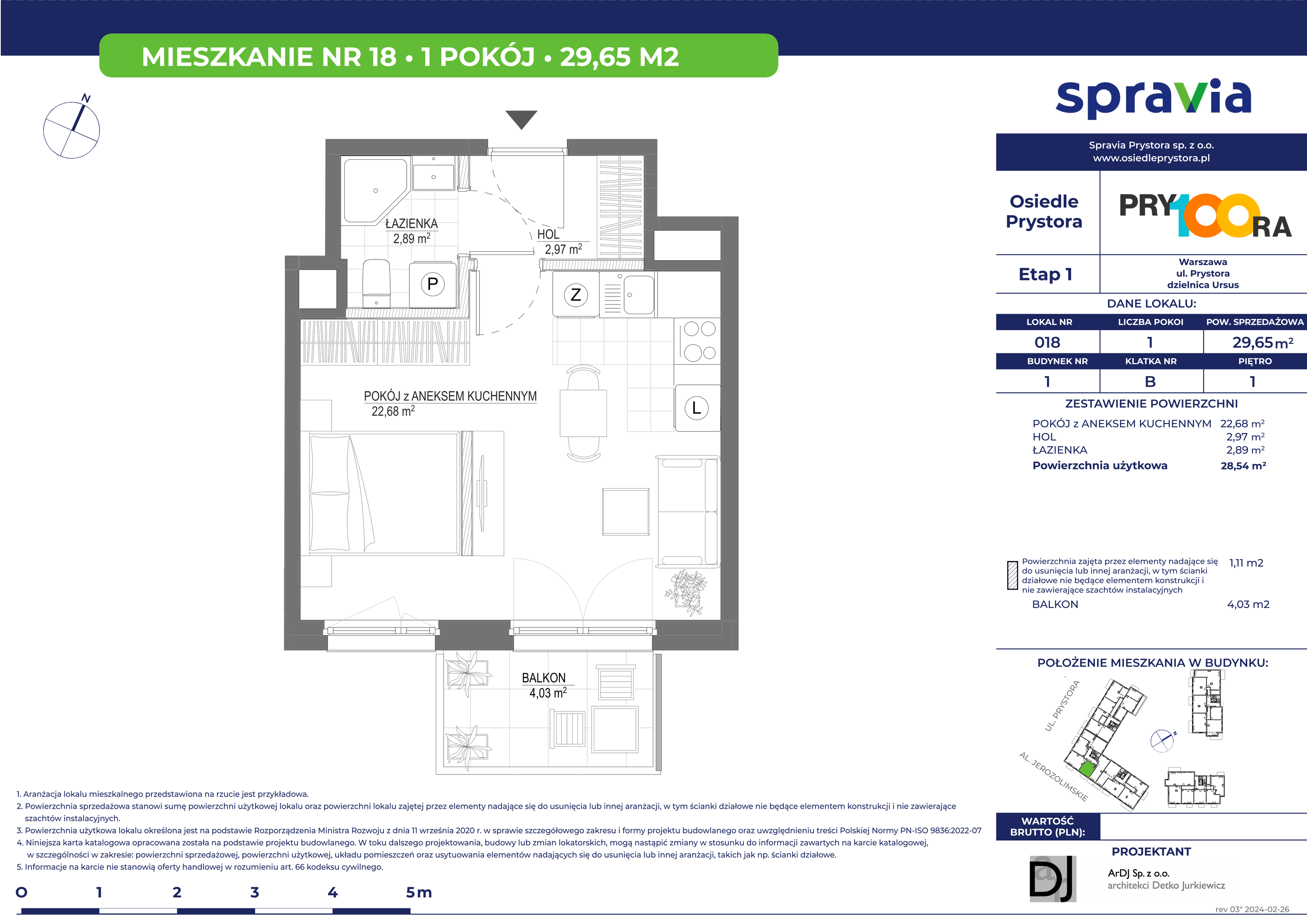 Mieszkanie 29,65 m², piętro 1, oferta nr 18, Osiedle Prystora, Warszawa, Ursus, Skorosze, ul. Prystora-idx